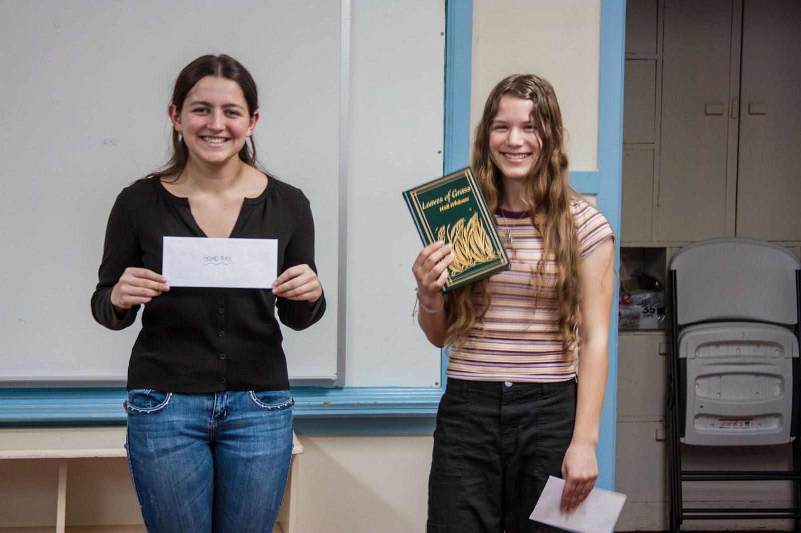 Sierra County Poetry Out Loud Runner-up Logan Harris-Devlin (left) and champion Sienna Larrucea (right).