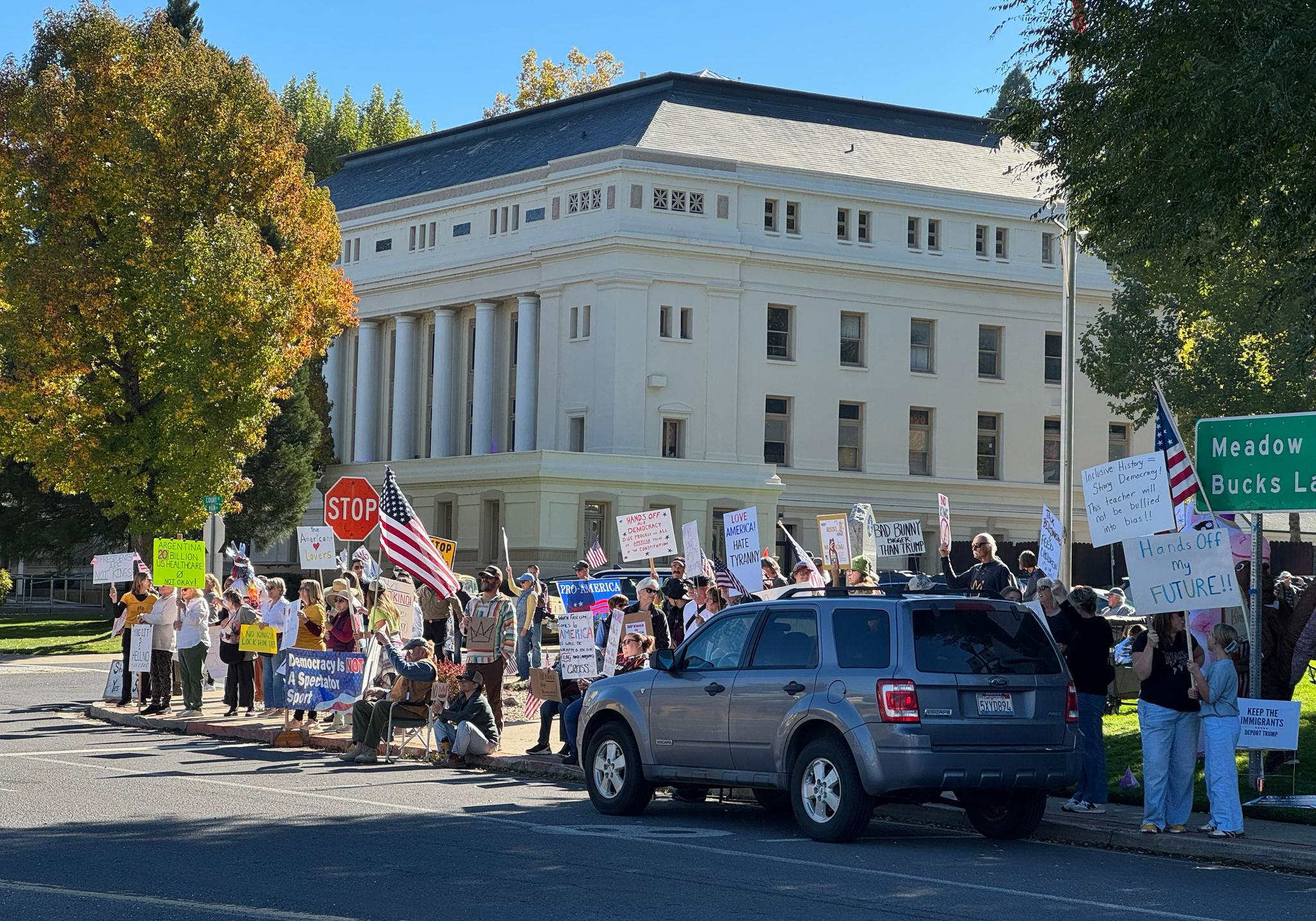 Protesters at the Dame Shirley Plaza on Saturday.