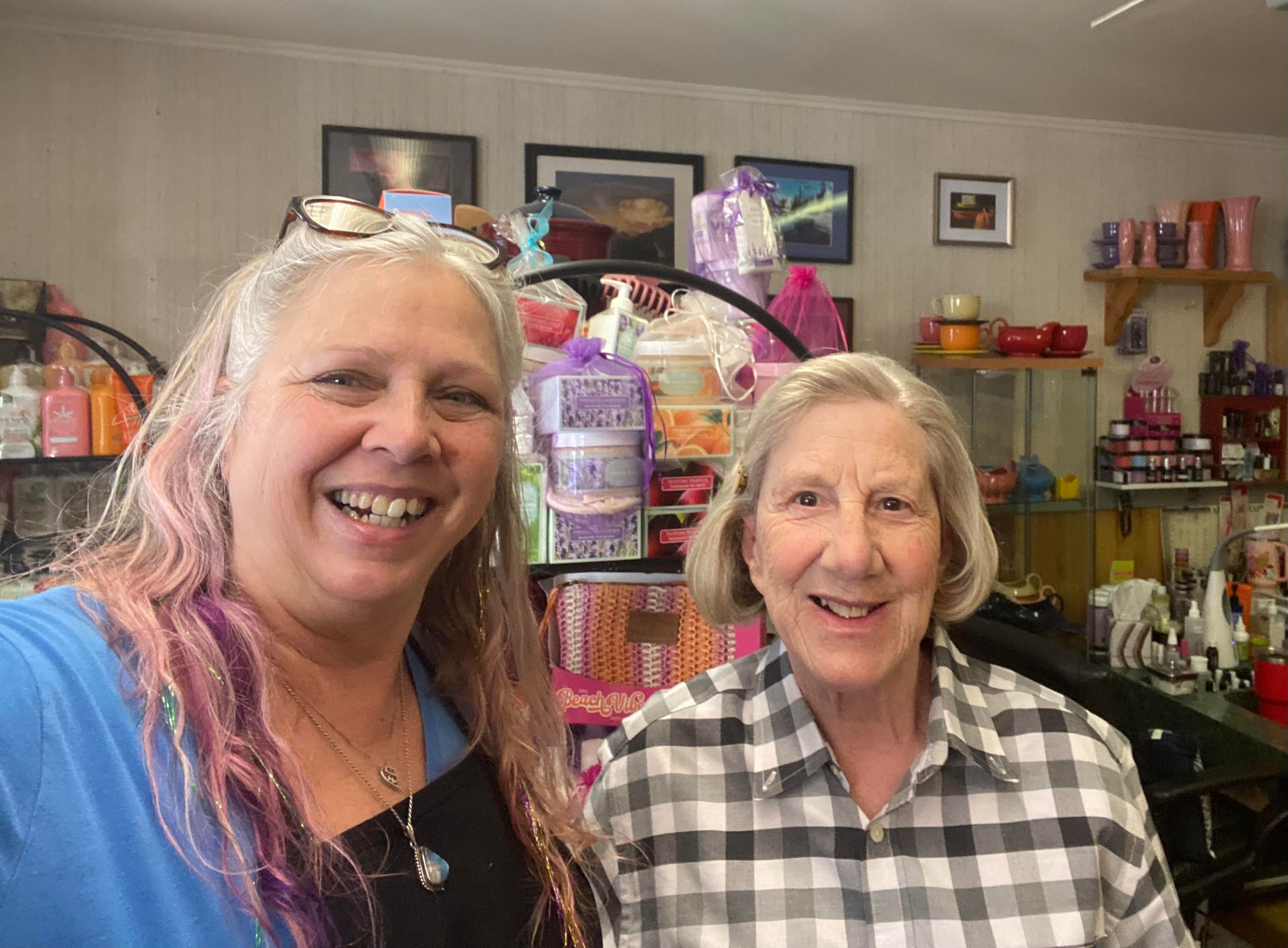 Kathy Fischer’s (left) first client as the owner of Downieville Day Spa was Donna Hayes (right). Hayes remains a regular customer.
