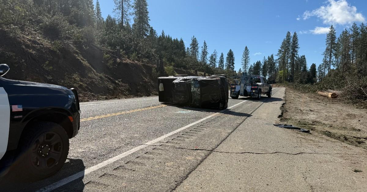 California Highway Patrol - Grass Valley shared this image of the rolled pickup truck.