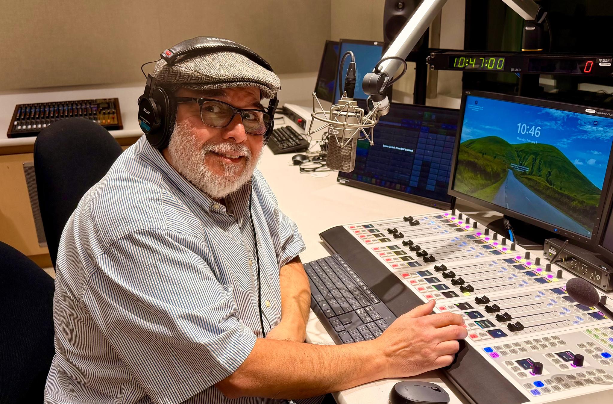 Luis Estrada in a radio studio. Credit: KVMR Community Radio.