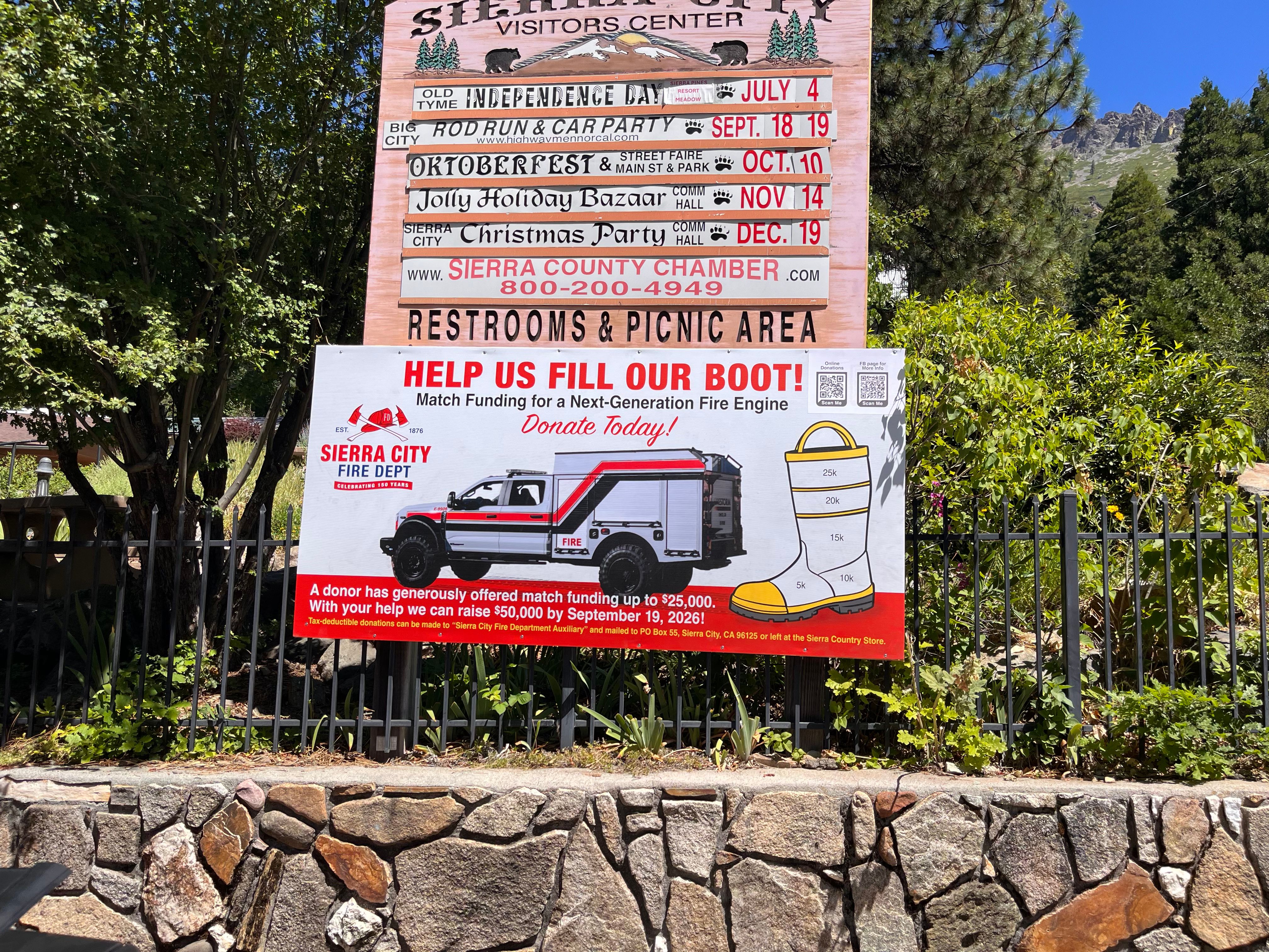 A sign in Sierra City will keep the community updated with the fundraiser’s progress.