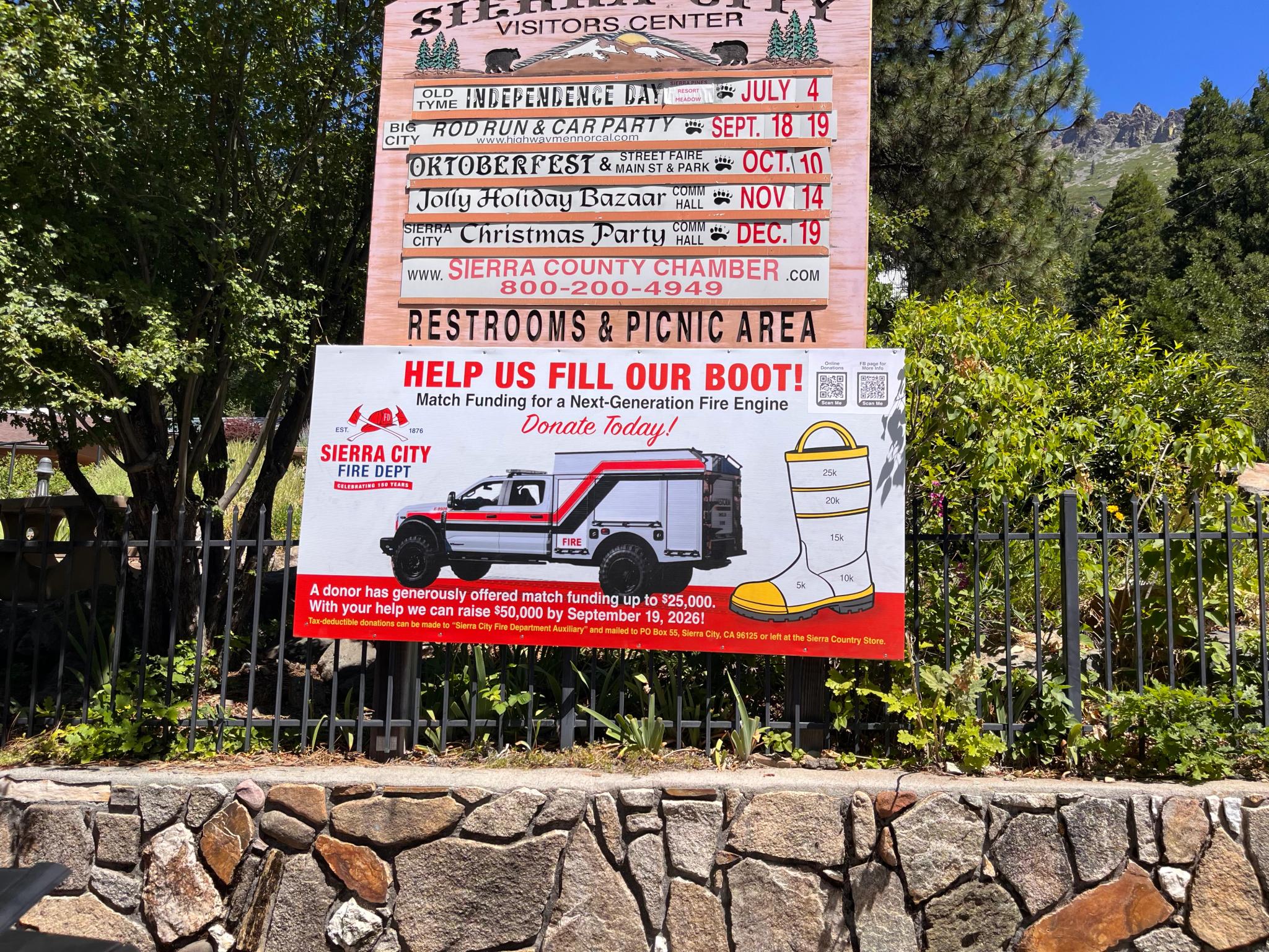 A sign in Sierra City will keep the community updated with the fundraiser’s progress.