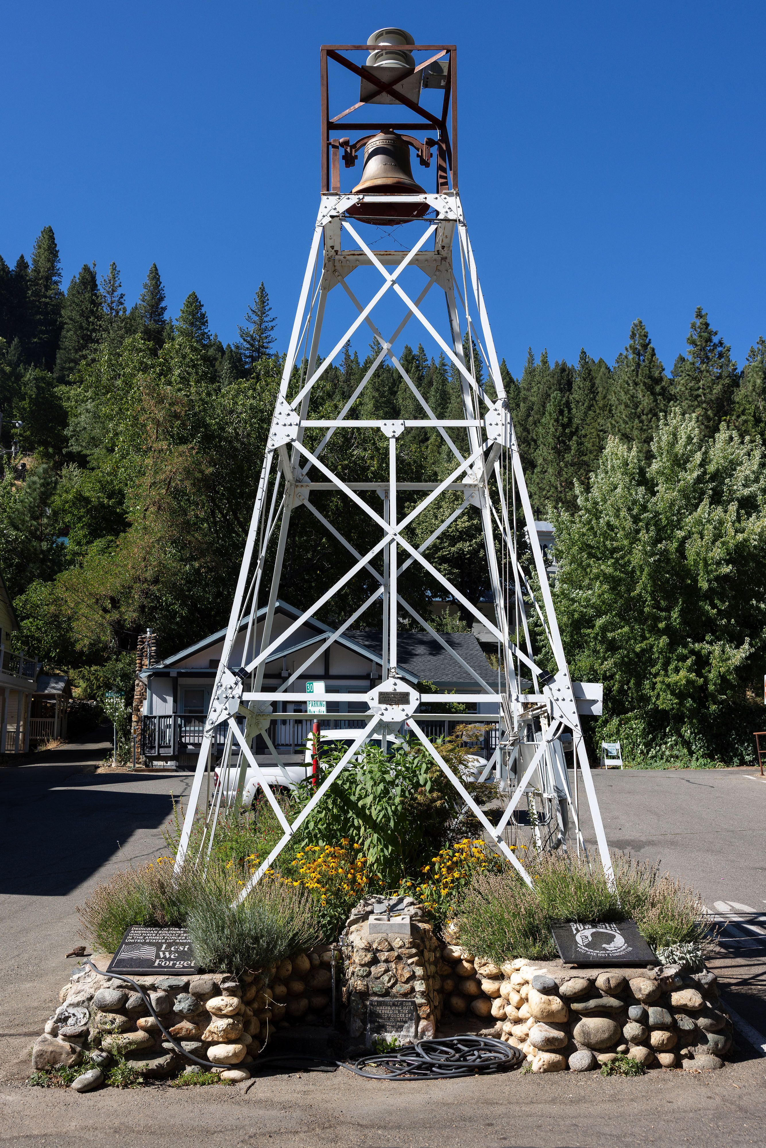 The bell tower, located next to the grocery store on Main Street.