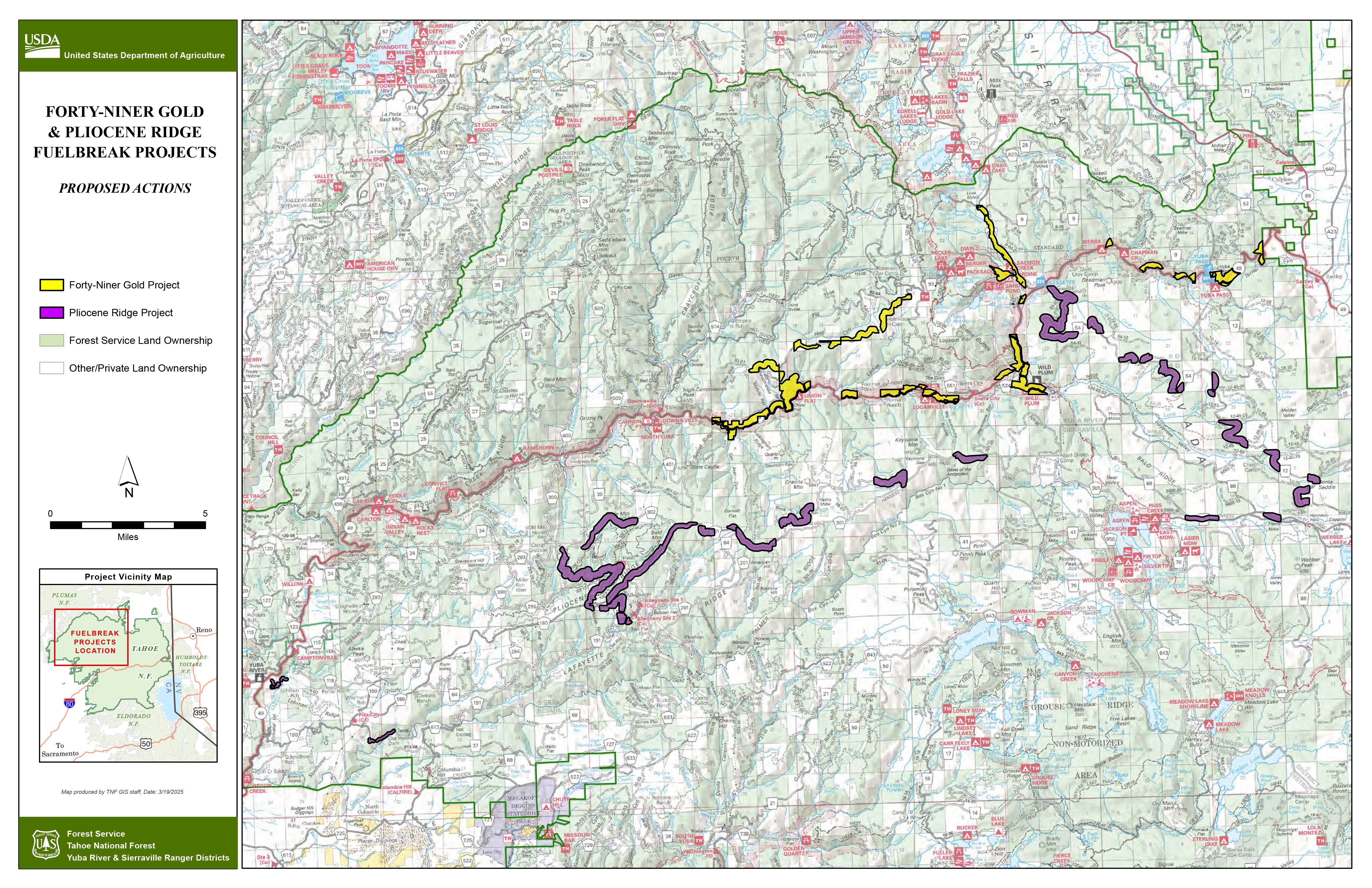 Map showing Pliocene Ridge and Forty-Niner Gold project areas.