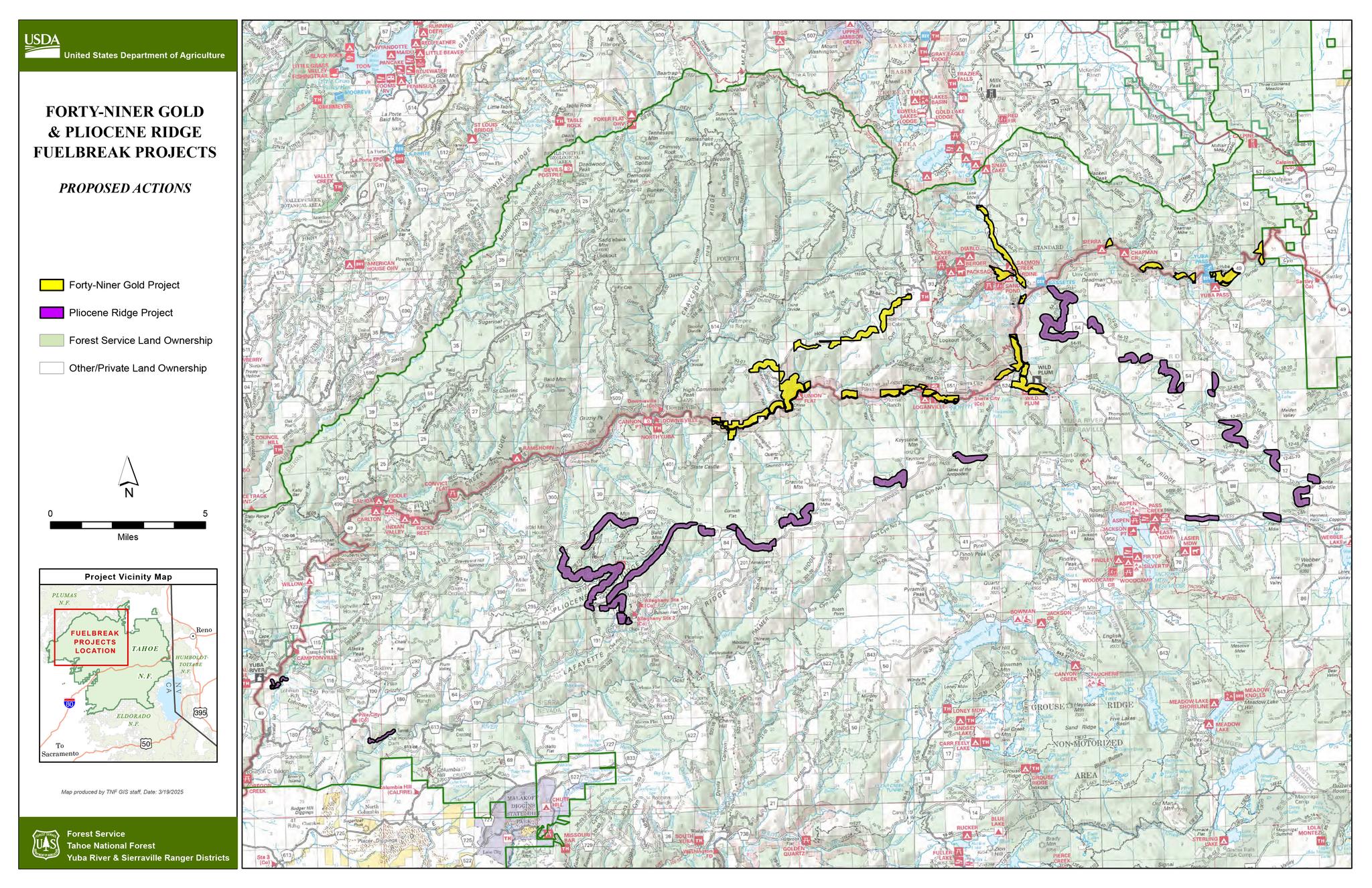 Map showing Pliocene Ridge and Forty-Niner Gold project areas.