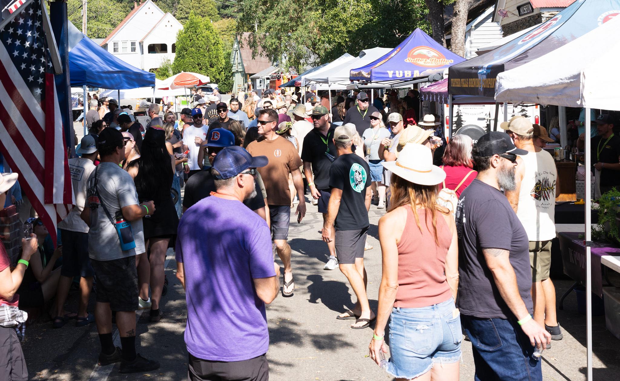 Attendees at this year’s Downieville Mountain Brewfest peruse their options Saturday afternoon.