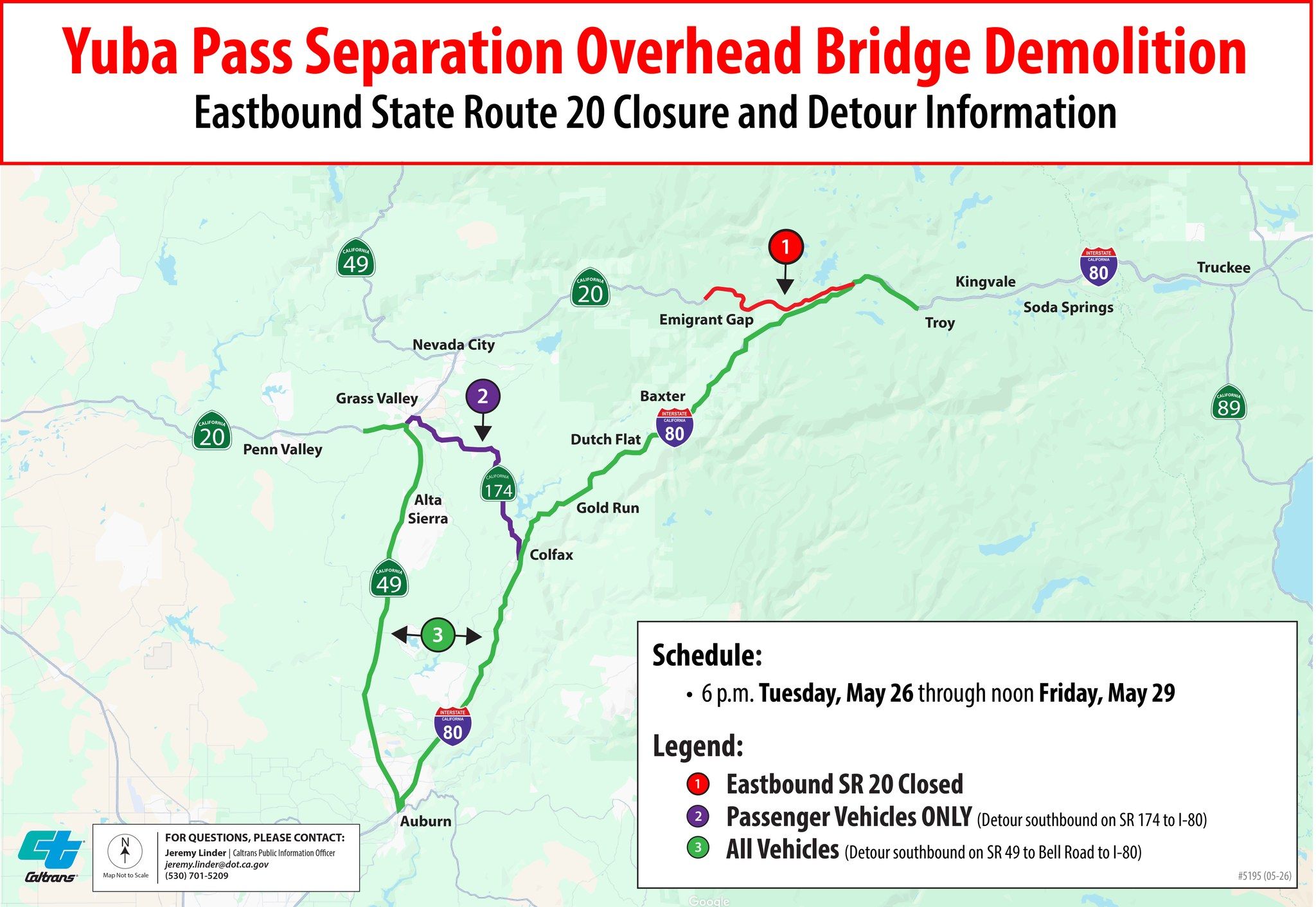 A map of the closure and available detour routes. Credit: Caltrans Disrtict 3.