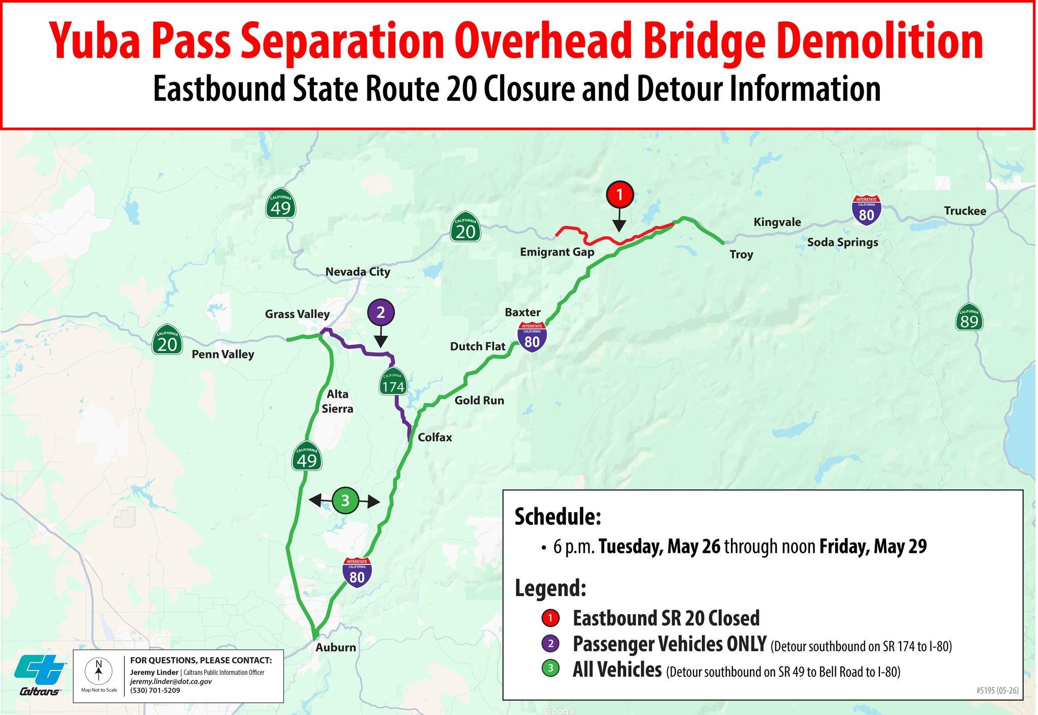 A map of the closure and available detour routes. Credit: Caltrans Disrtict 3.
