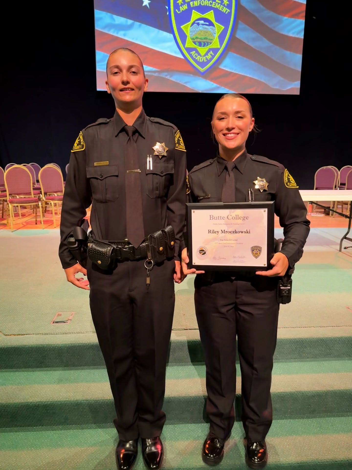 Left to right: Plumas County Deputy Rachael Fatheree and Deputy Riley Mroczkowski.