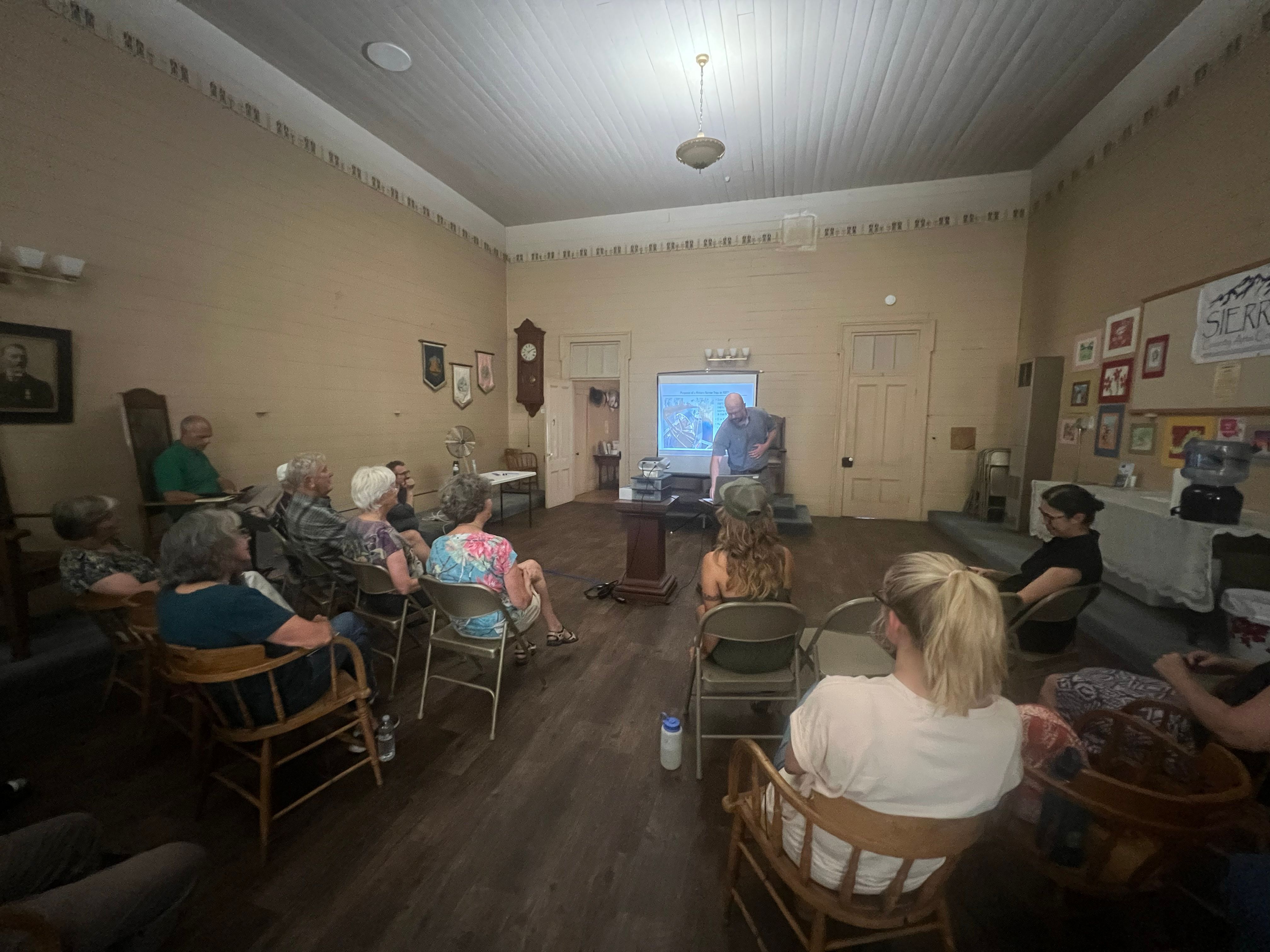 Matt Peterson presents to locals at the North Yuba Hall in Downieville