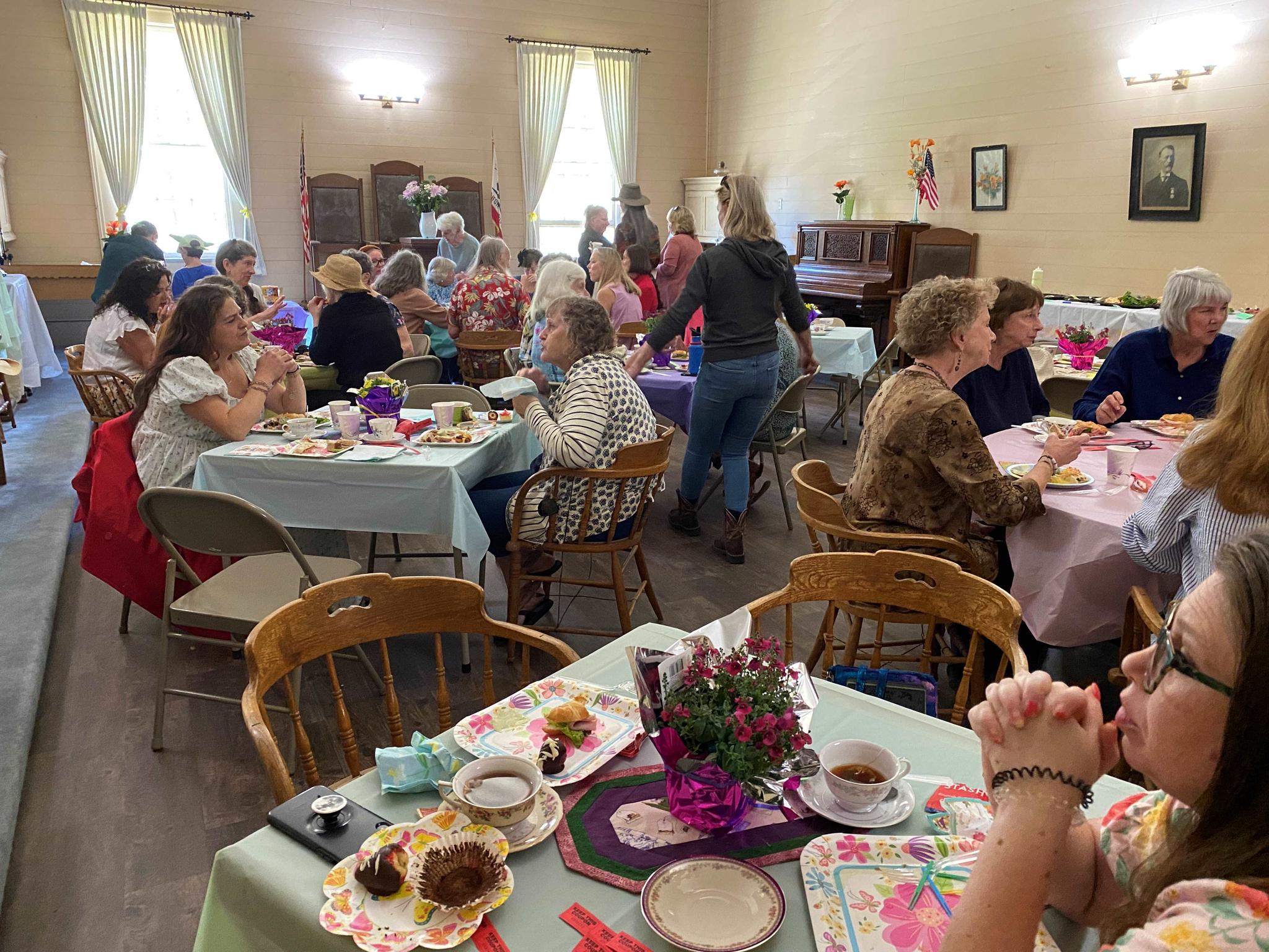 Inside the tea party at the North Yuba River Hall