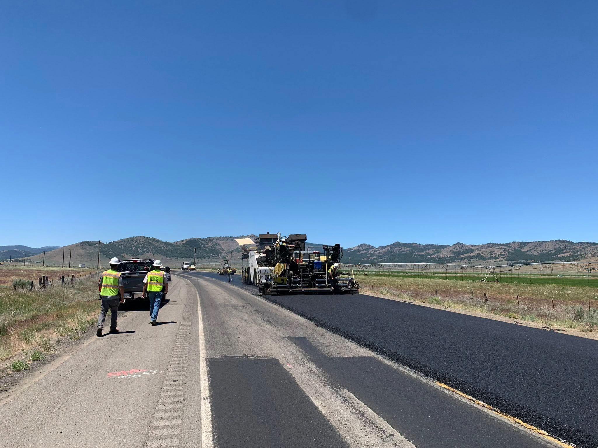 Paving work on Highway 70. Credit: Caltrans District 2.