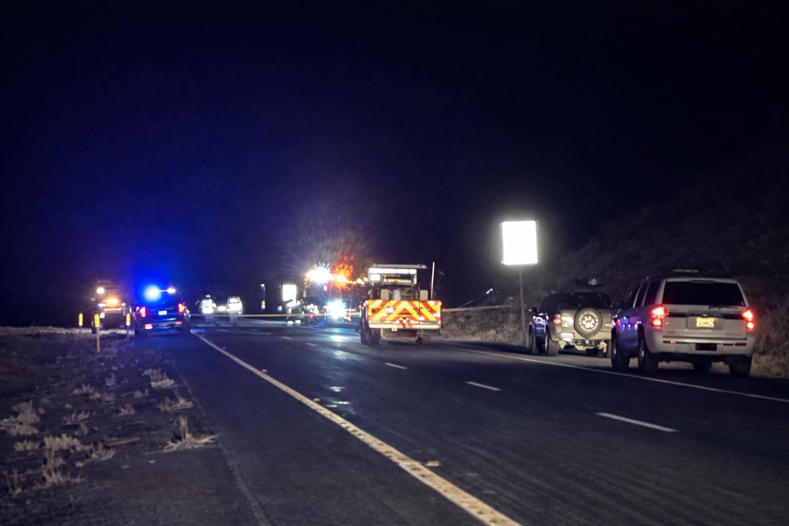 A photo of the closed US-395 at the scene of the crash shared by the Sierra County Sheriff’s Office.