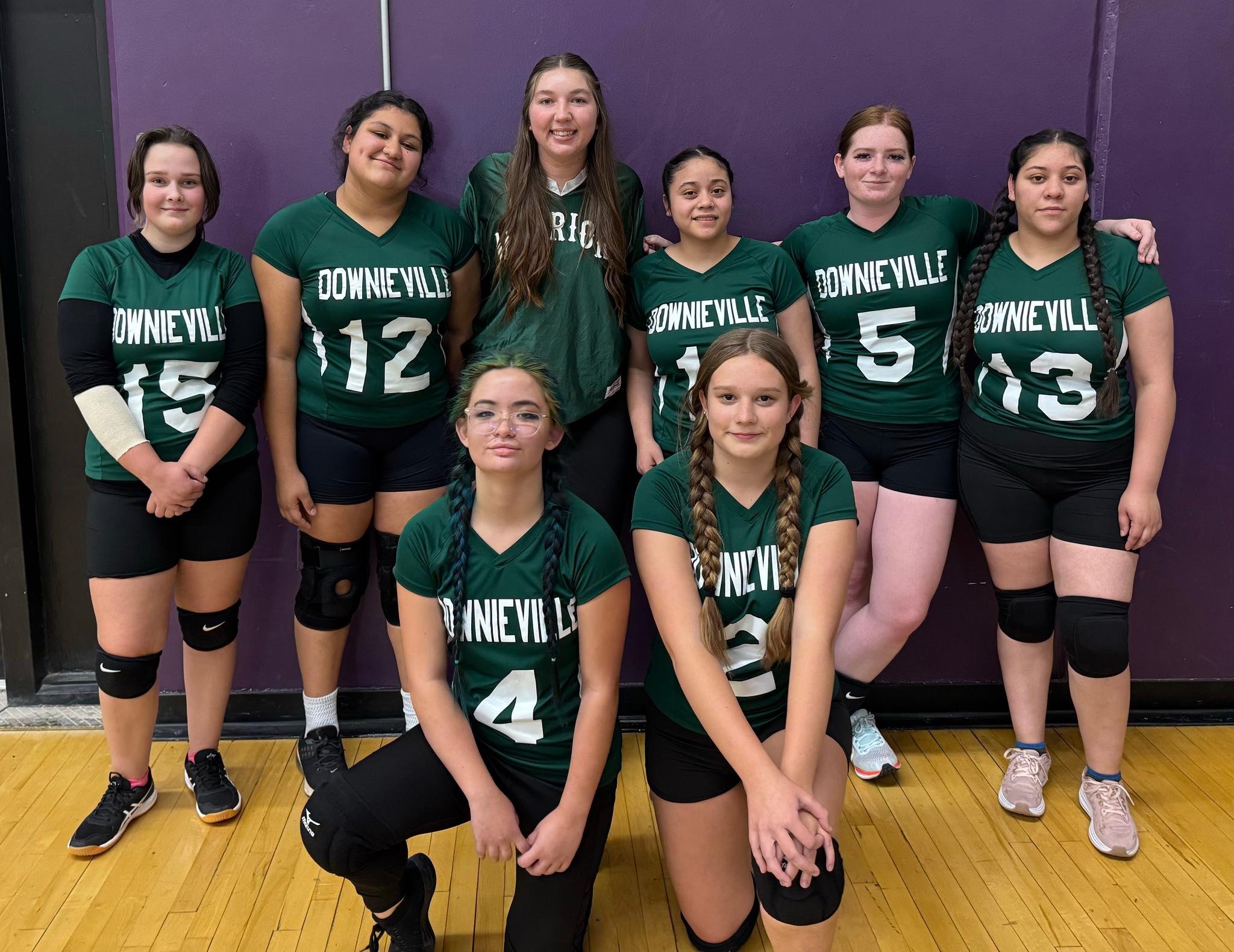 The Downieville Lady Warriors. Left to right – top row: Kai Evans, Anahy Nevarez, Coach Brianna Roen, Katy Nevarez, Jay Malone, Gabby Nevarez, – bottom row: Kaydence Stringer, Abbey Daniel. Photo courtesy of Sheri Roen.