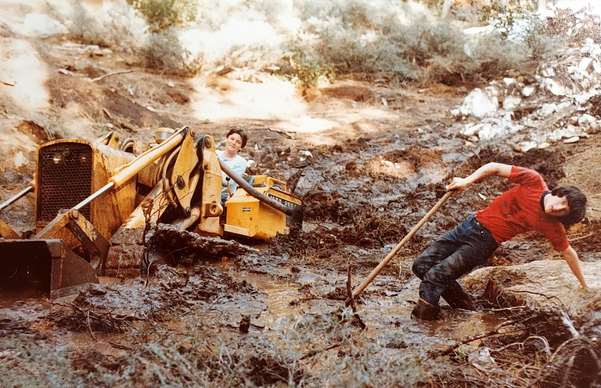 Baby brother Jason, age 10, sitting on the tractor. Steven in the red shirt. Golden Bear Mine 1980. Photo by Audrey Bell