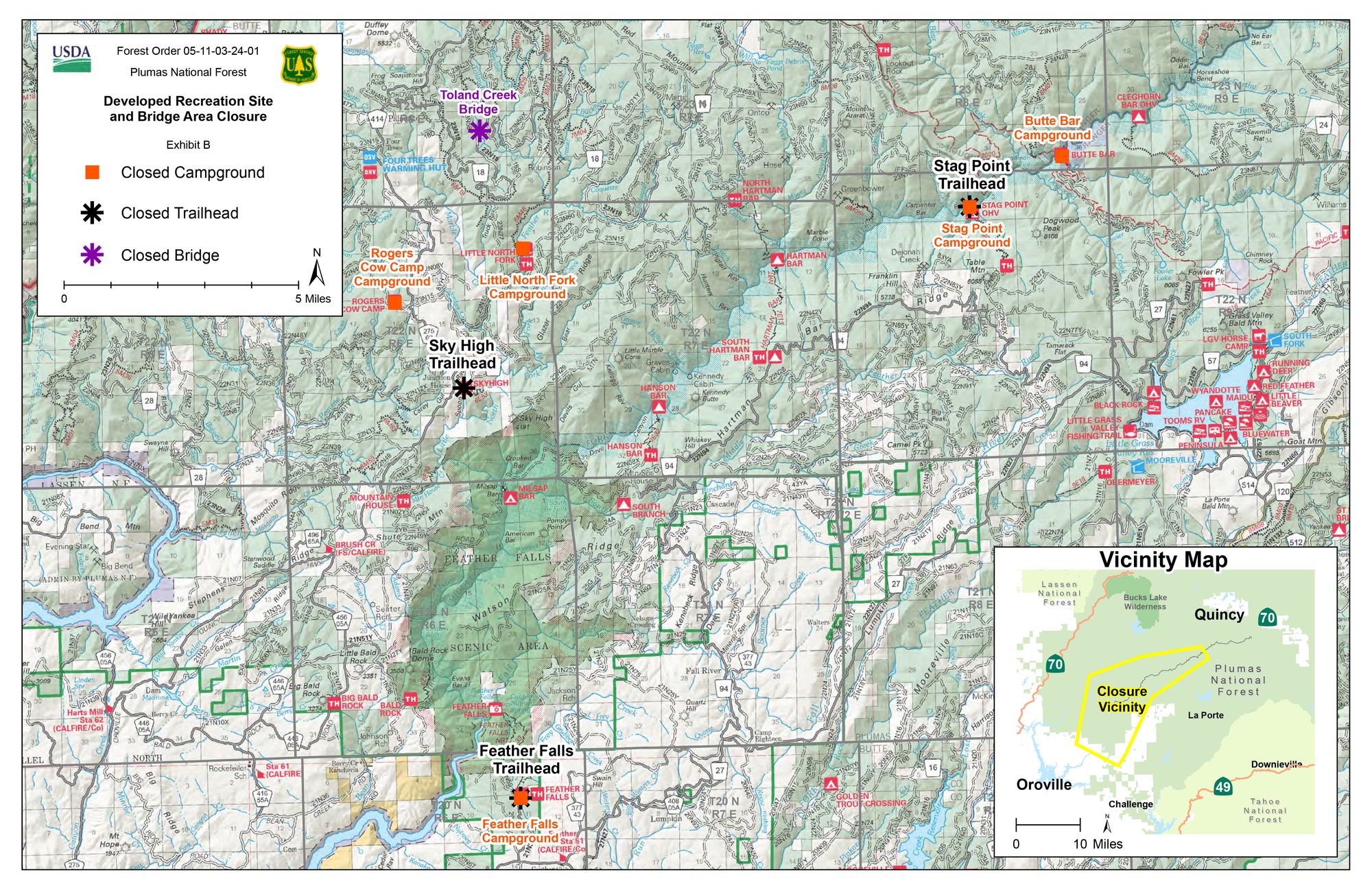 An updated map of recreation site closures, provided by USFS