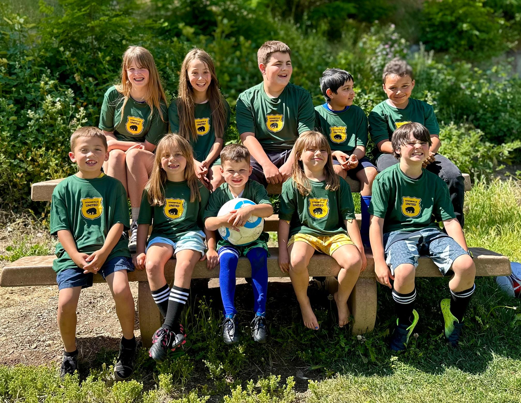 Downieville United Soccer Club; (left to right) back row Abby Mooers, Chloe Knoefler, Ryker Knoefler, Priam Kapadia, Jase Painter, front row Konner Knoefler, Lexee Knoefler, Braylen Ledesma, Charlett Ledesma, Rudy Jackson