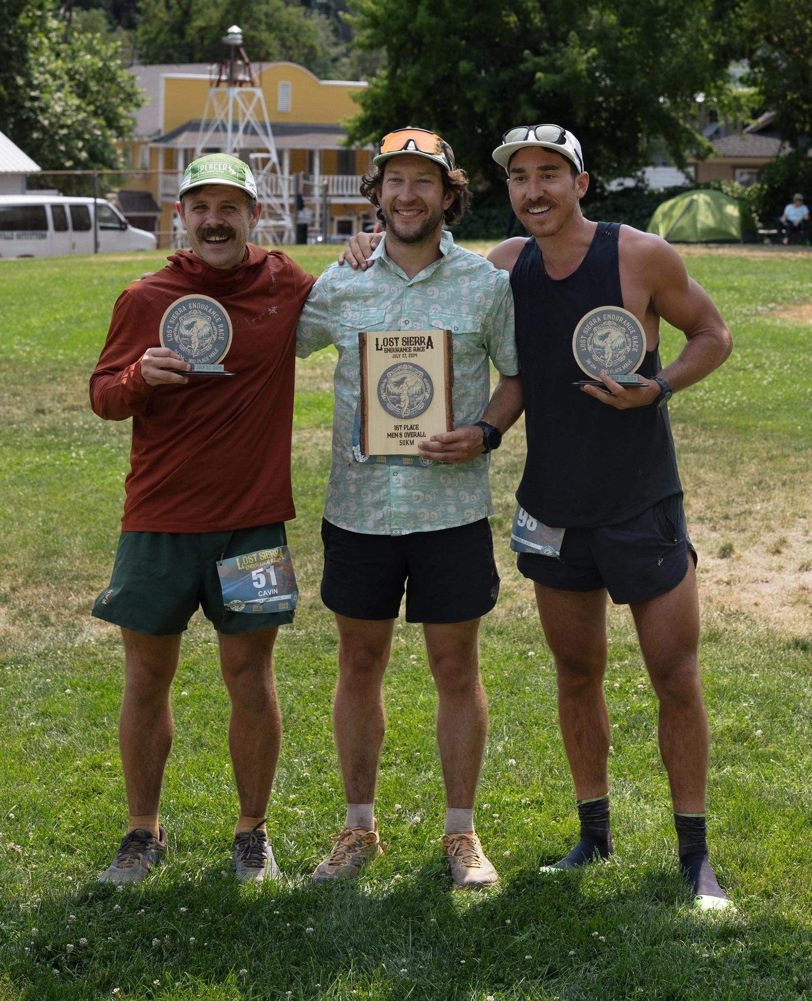 Men’s 50 km podium — (left to right) Cavin Miller, Mylon Ollila, Vince Vahala