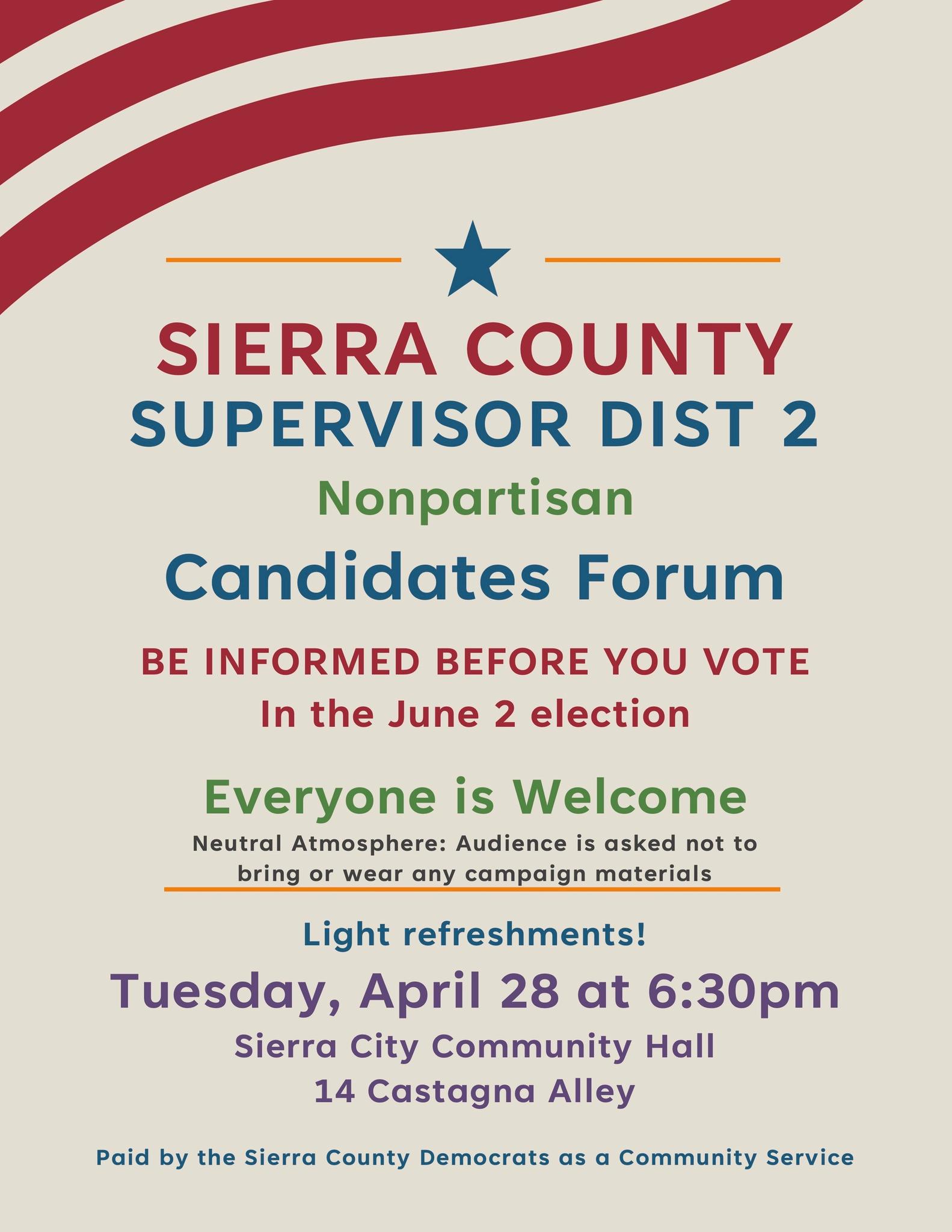 Sierra County District 2 Supervisor Candidates Night.