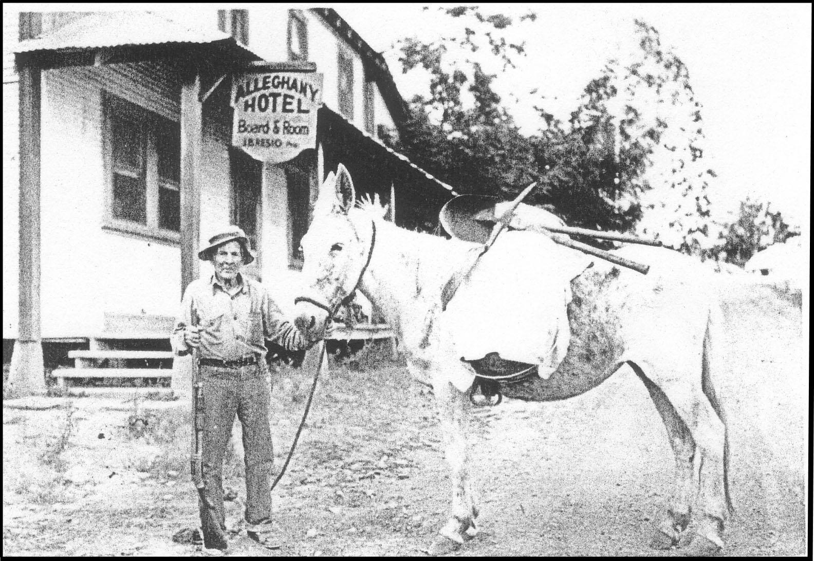 Mae West and George Bealous celebrating the centennial of the
California Gold Rush, 1949, Main Street in Alleghany.