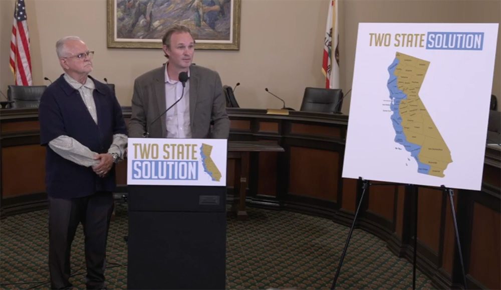 Gallagher presents his “Two-State Solution” from the State Capitol.