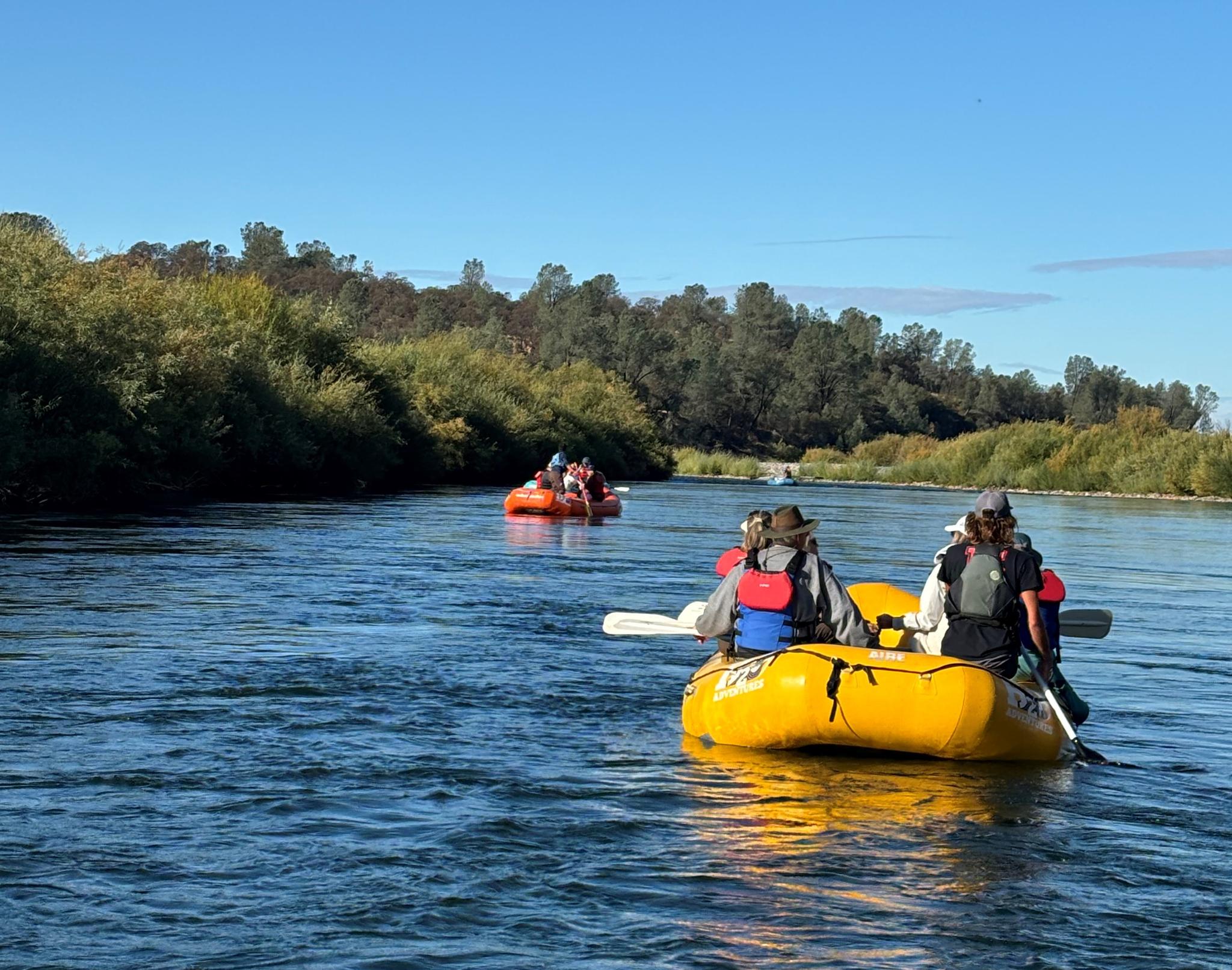 A salmon expedition raft on the lower Yuba River.