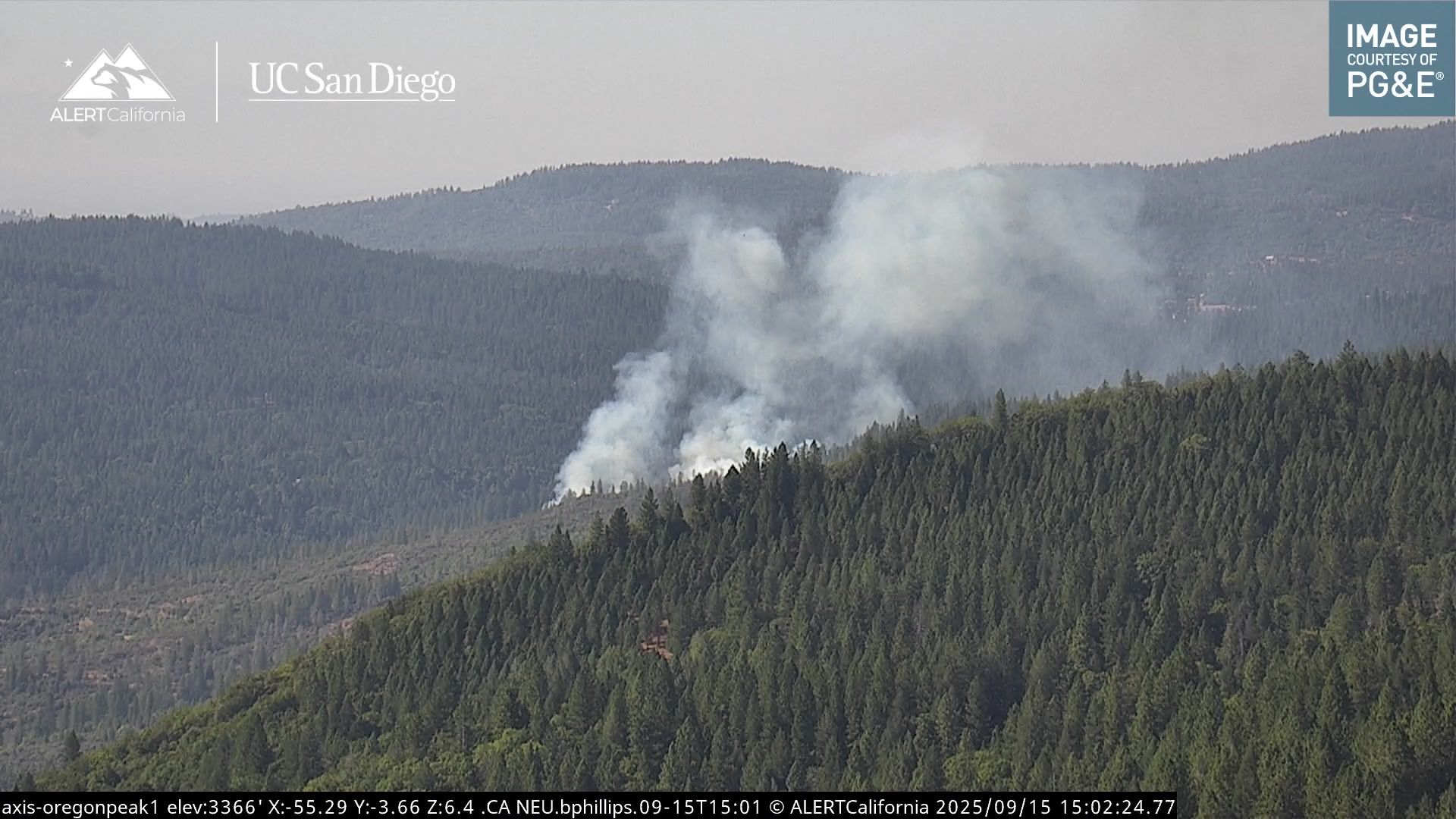 Smoke from the structure and vegetation fire was visible from the Oregon Peak ALERTCalifornia camera.