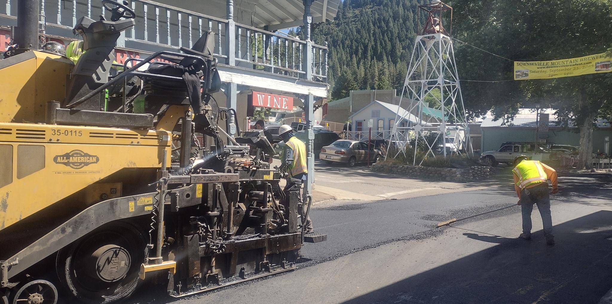 Paving next to the Downieville Grocery Store