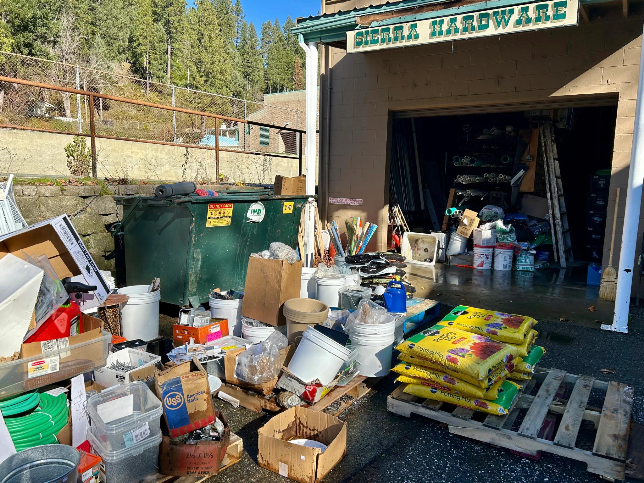 Merchandise and other items removed from Sierra Hardware after flooding. Photo courtesy of Cindy McCreary.