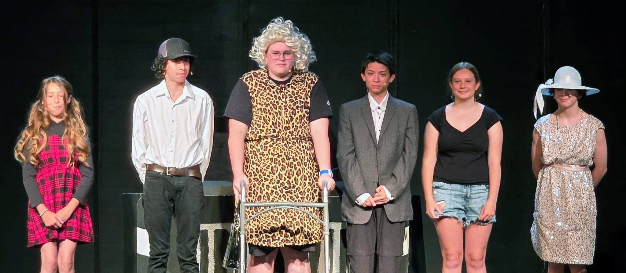 Members of the “Driving Me Crazy” cast. From left to right: Khloe Knoeffler, Chris Nevarez, Cosmo Carr, Jackson Stringer, Abbey Daniel, and Kyler Ledesma. Photo by Mary Davey, marydaveyphoto@gmail.com.