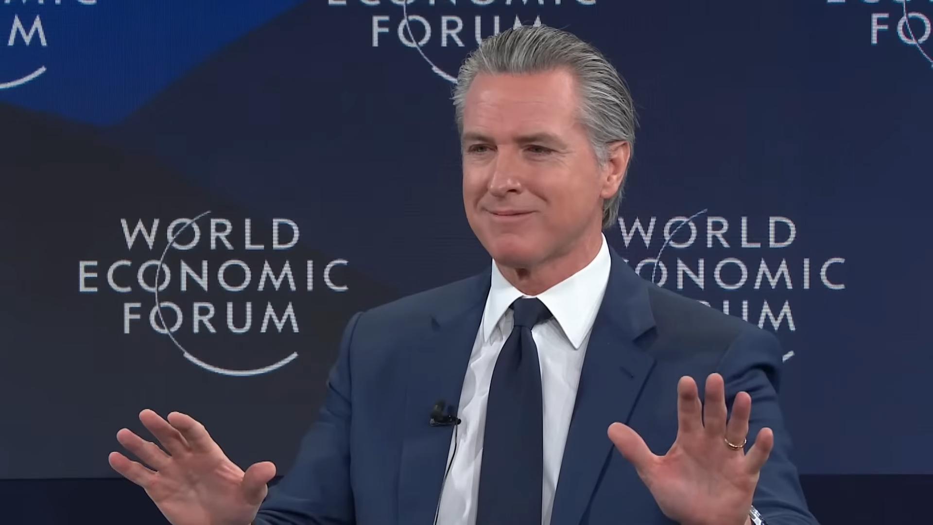 Governor Newsom speaks at the World Economic Forum in Davos, Switzerland. Credit: World Economic Forum.