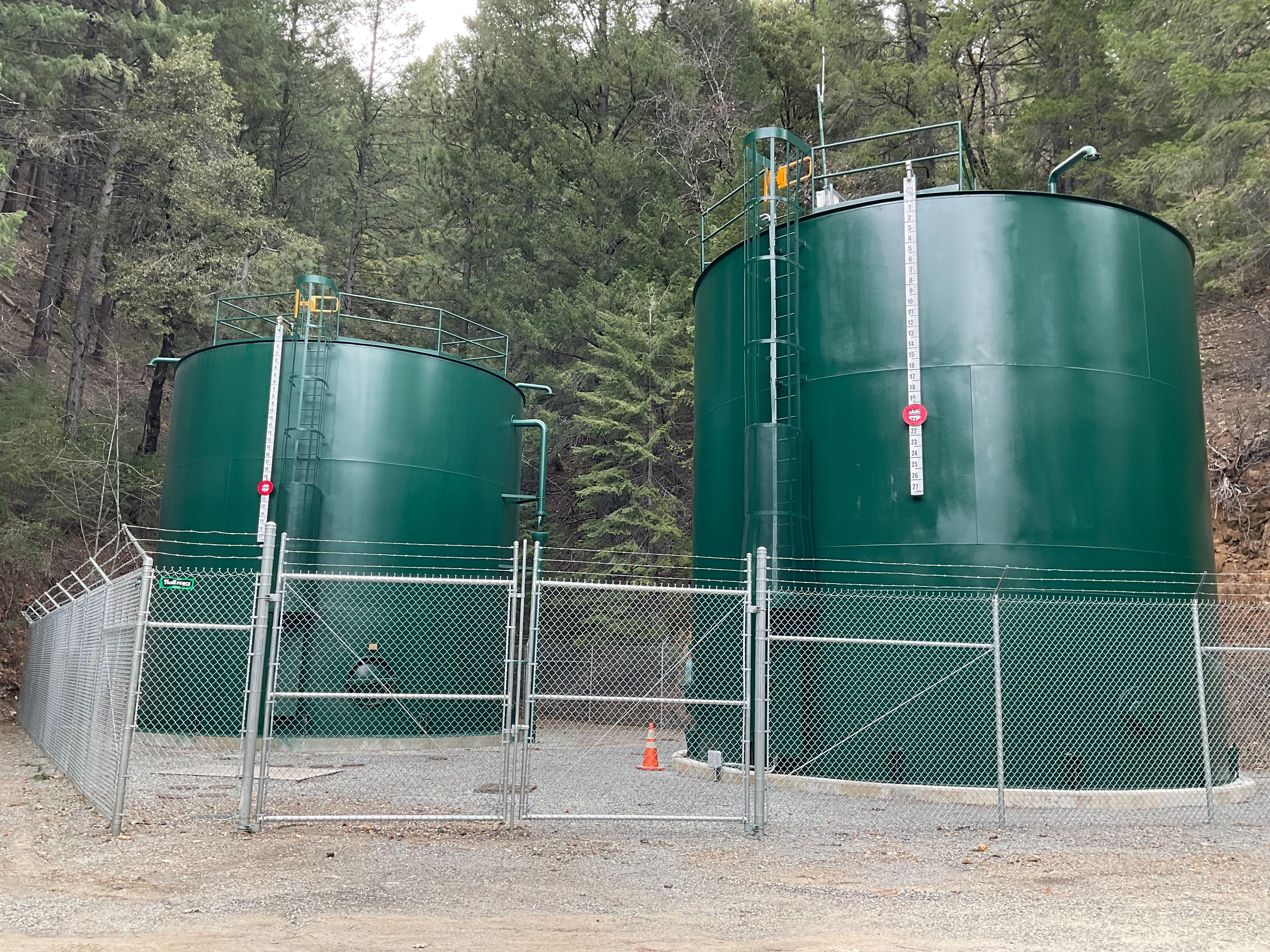 The two newly finished 100,000-gallon water tanks
