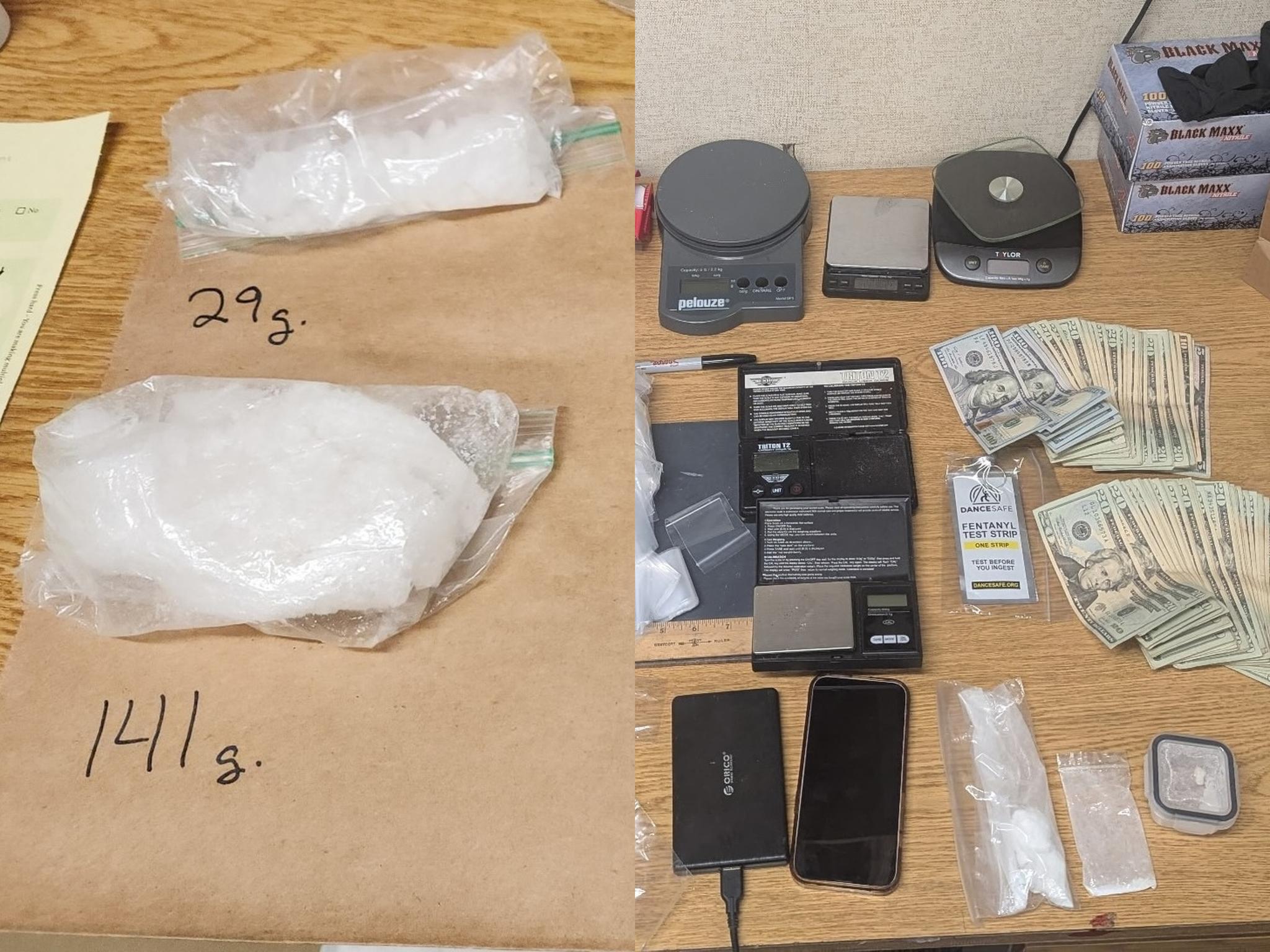 Pictures of drugs and paraphernalia recovered in March arrests shared by the Plumas County Sheriff’s Office.