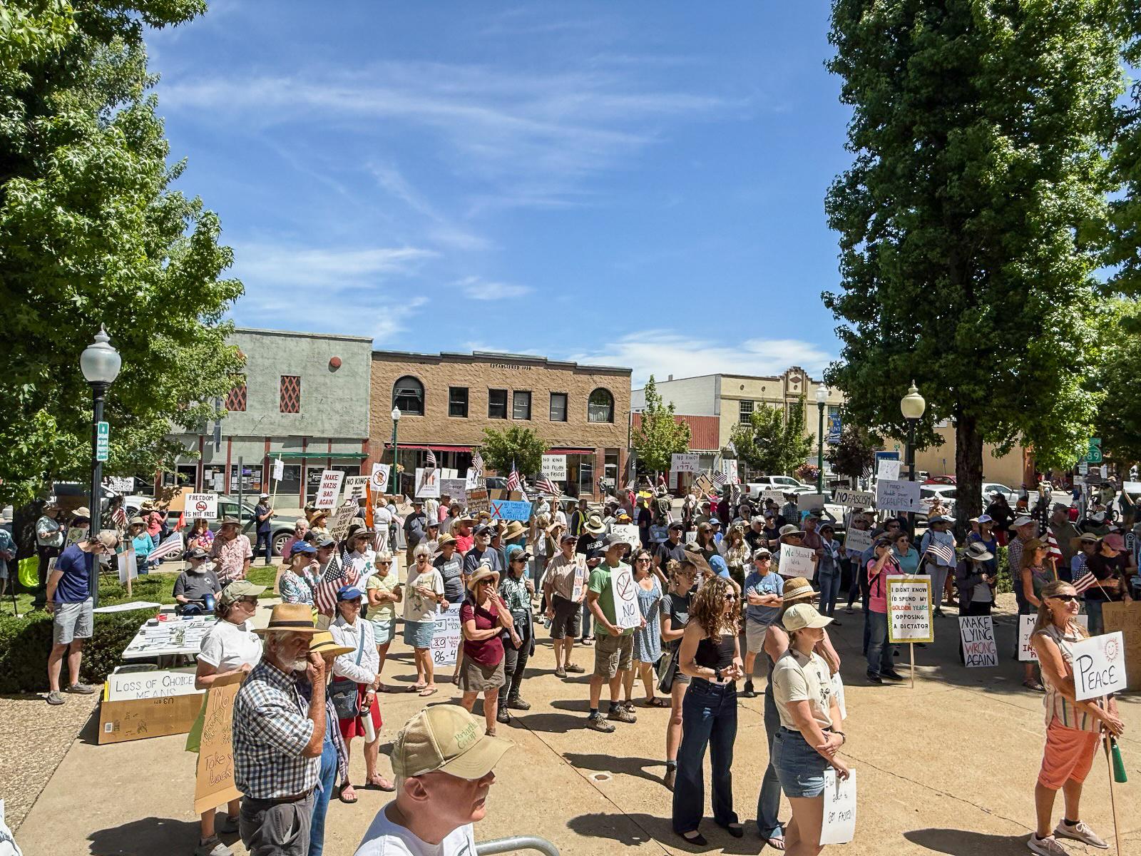 Protesters at the Quincy courthouse listen to speakers.