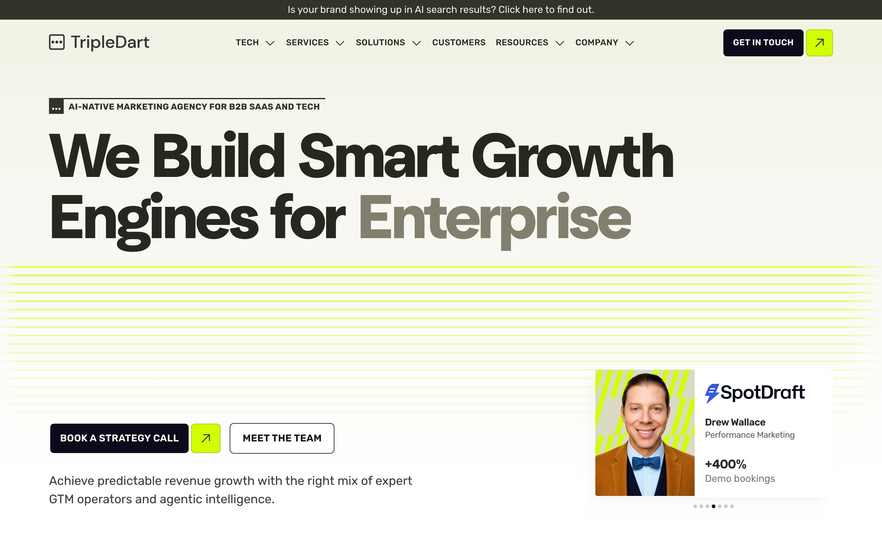 TripleDart homepage hero (tripledart.com), captured September 25, 2026
