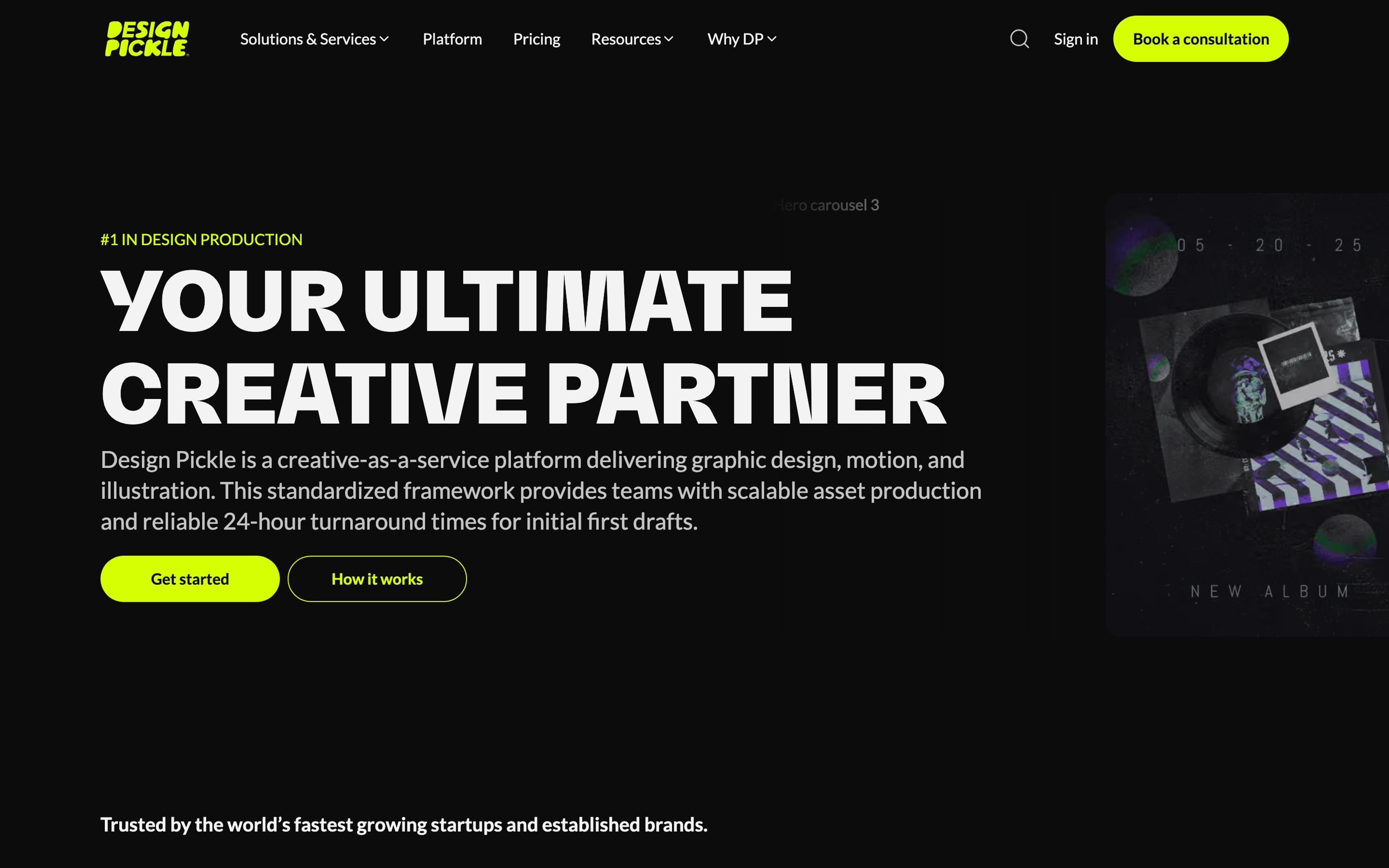 Design Pickle homepage hero (designpickle.com), captured September 25, 2026