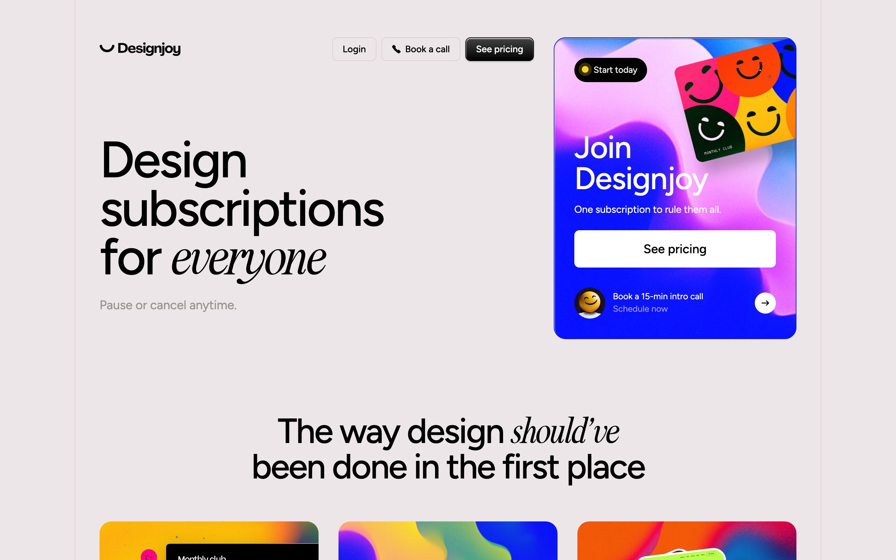 Designjoy homepage hero (designjoy.co), captured September 25, 2026