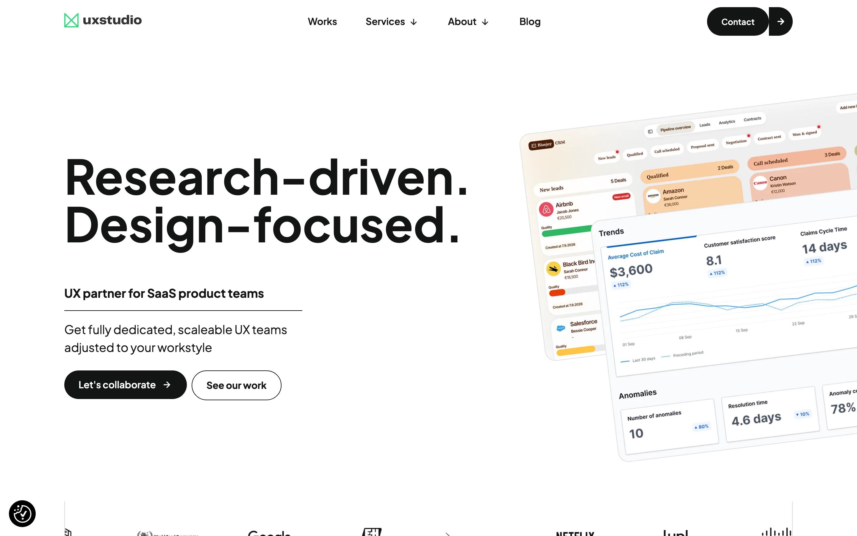 UX Studio homepage hero (uxstudioteam.com), captured September 25, 2026