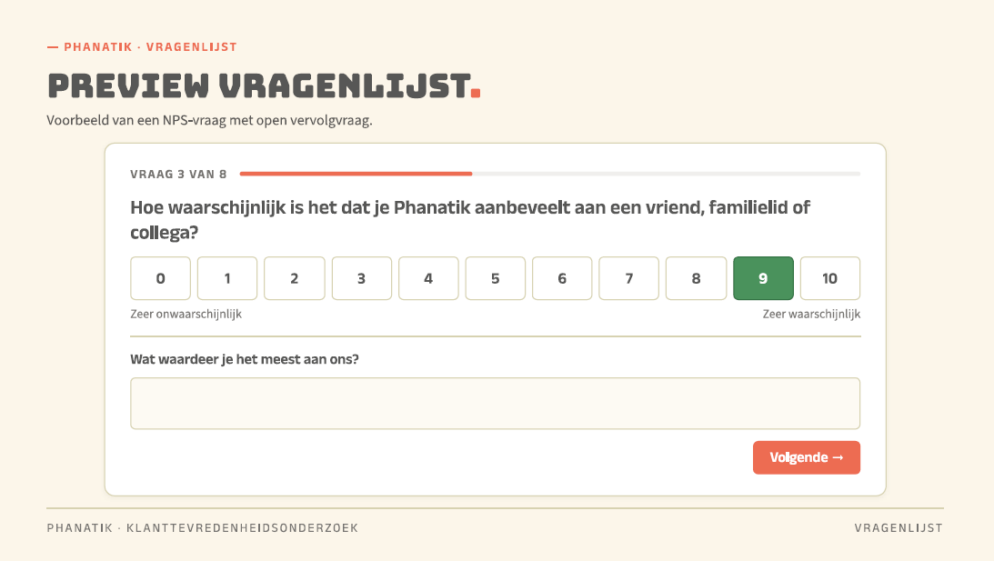 Preview van een KTO vragenlijst