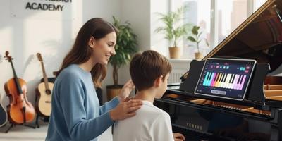 The teacher is using music education app for schools during the lesson