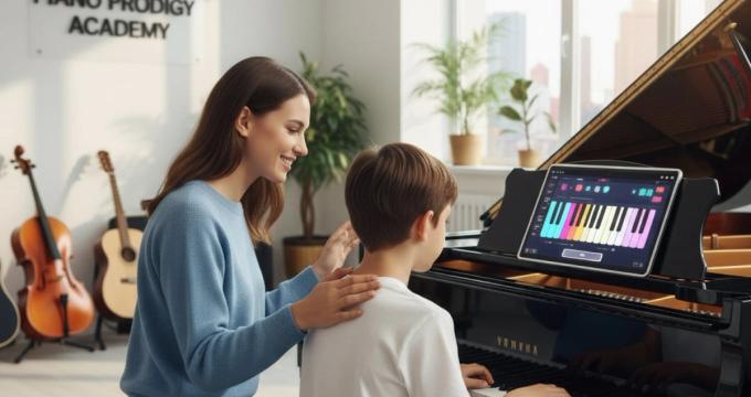 The teacher is using music education app for schools during the lesson