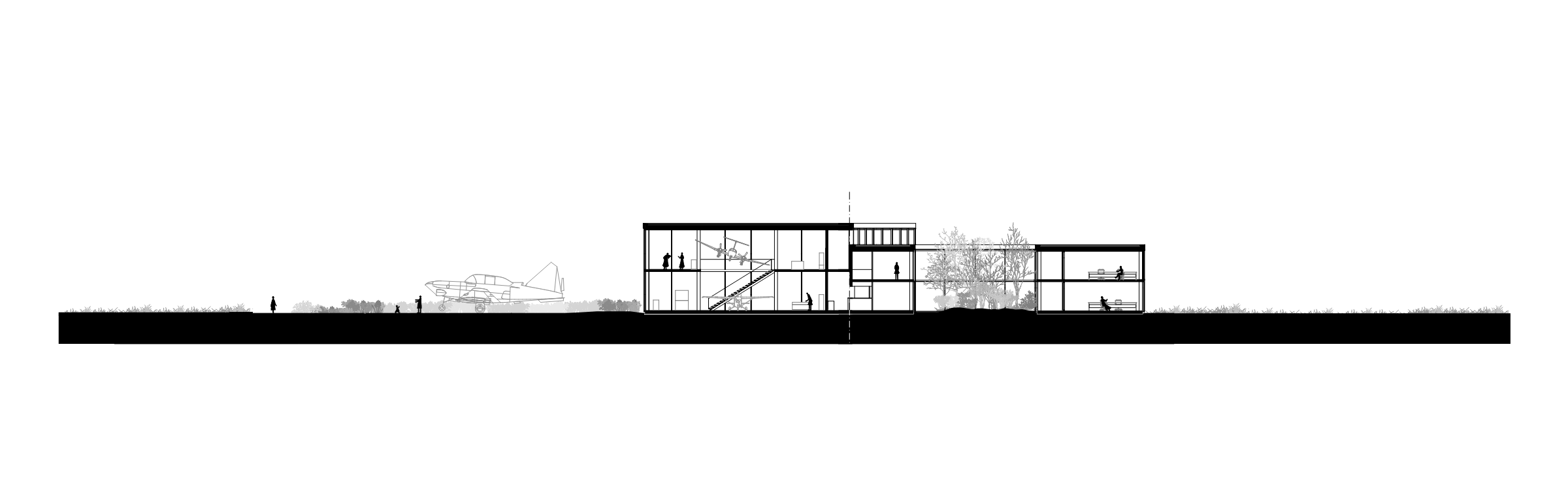 Research centre section A-A, 1:200 for Bresso Airport.