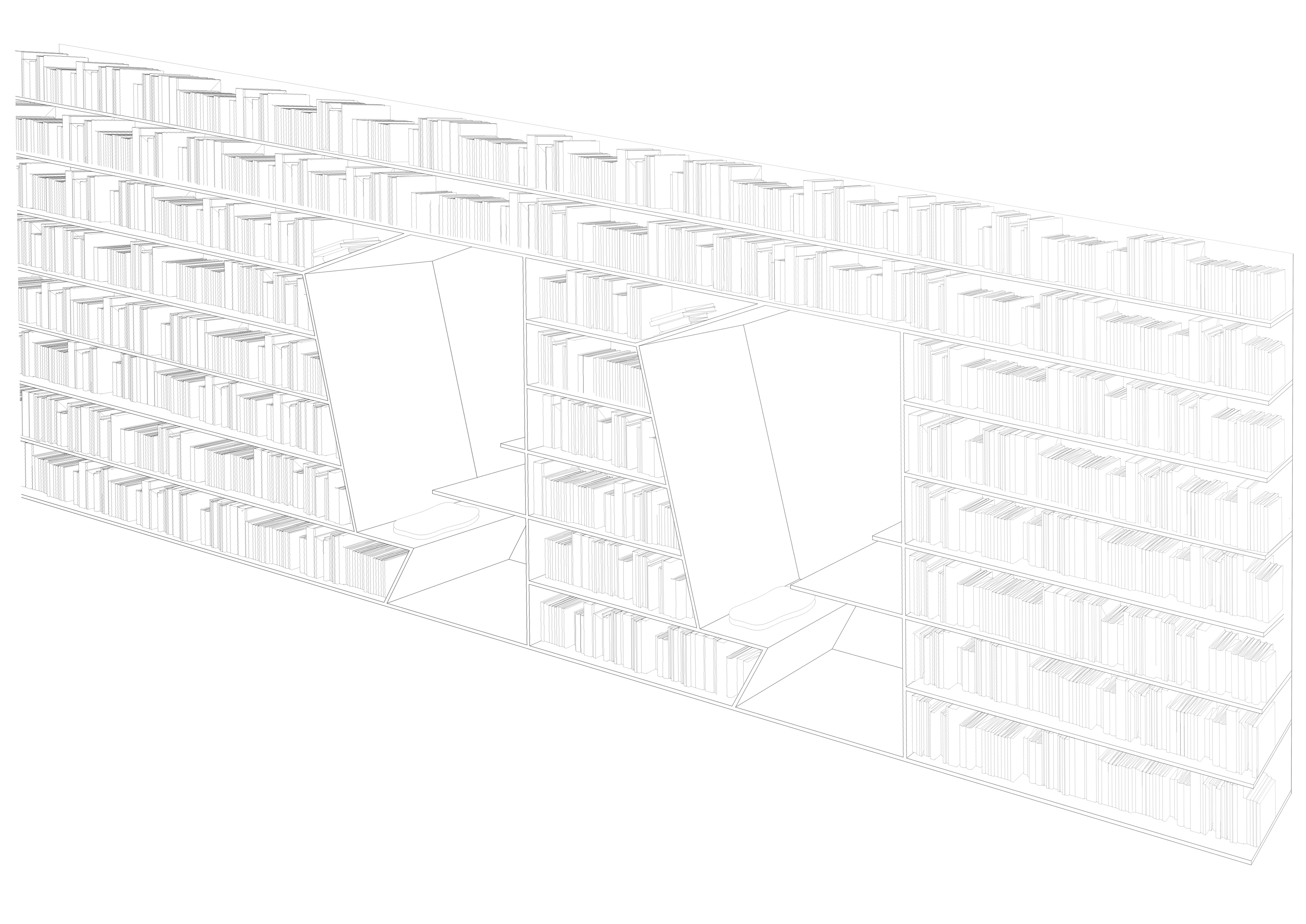 Reading niche within the book wall for City Library.
