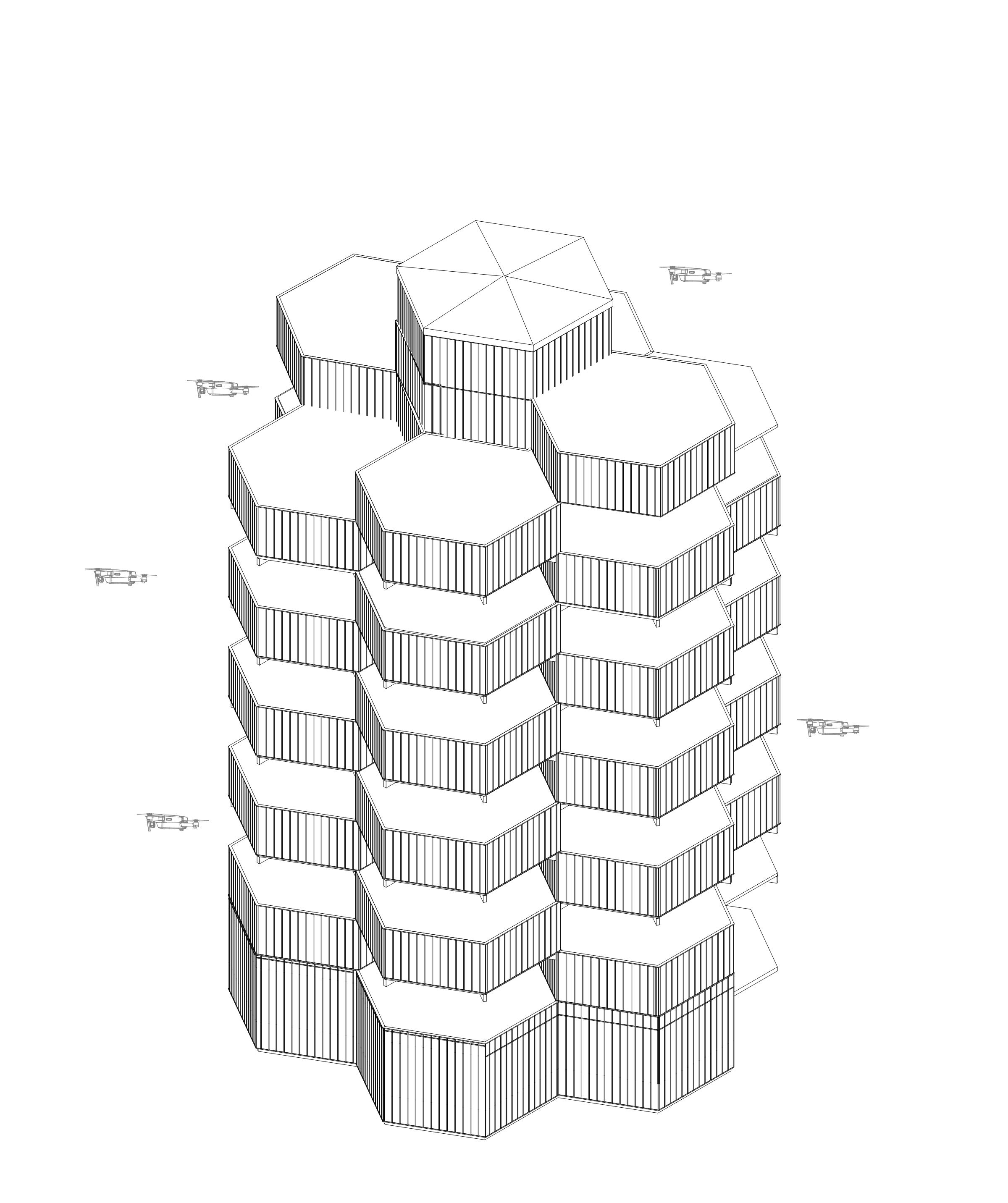 Vertiport concept axonometry for Bresso Airport.