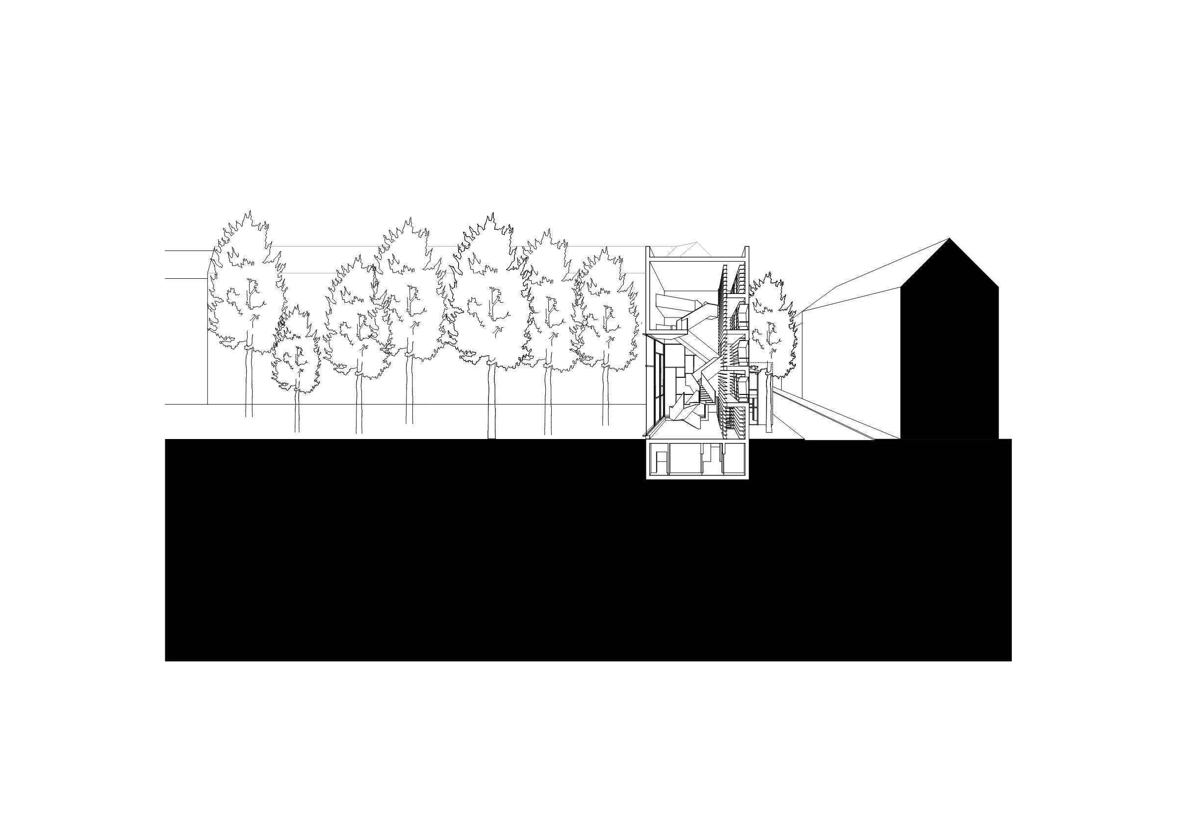 Section perspective through the infill for City Library.