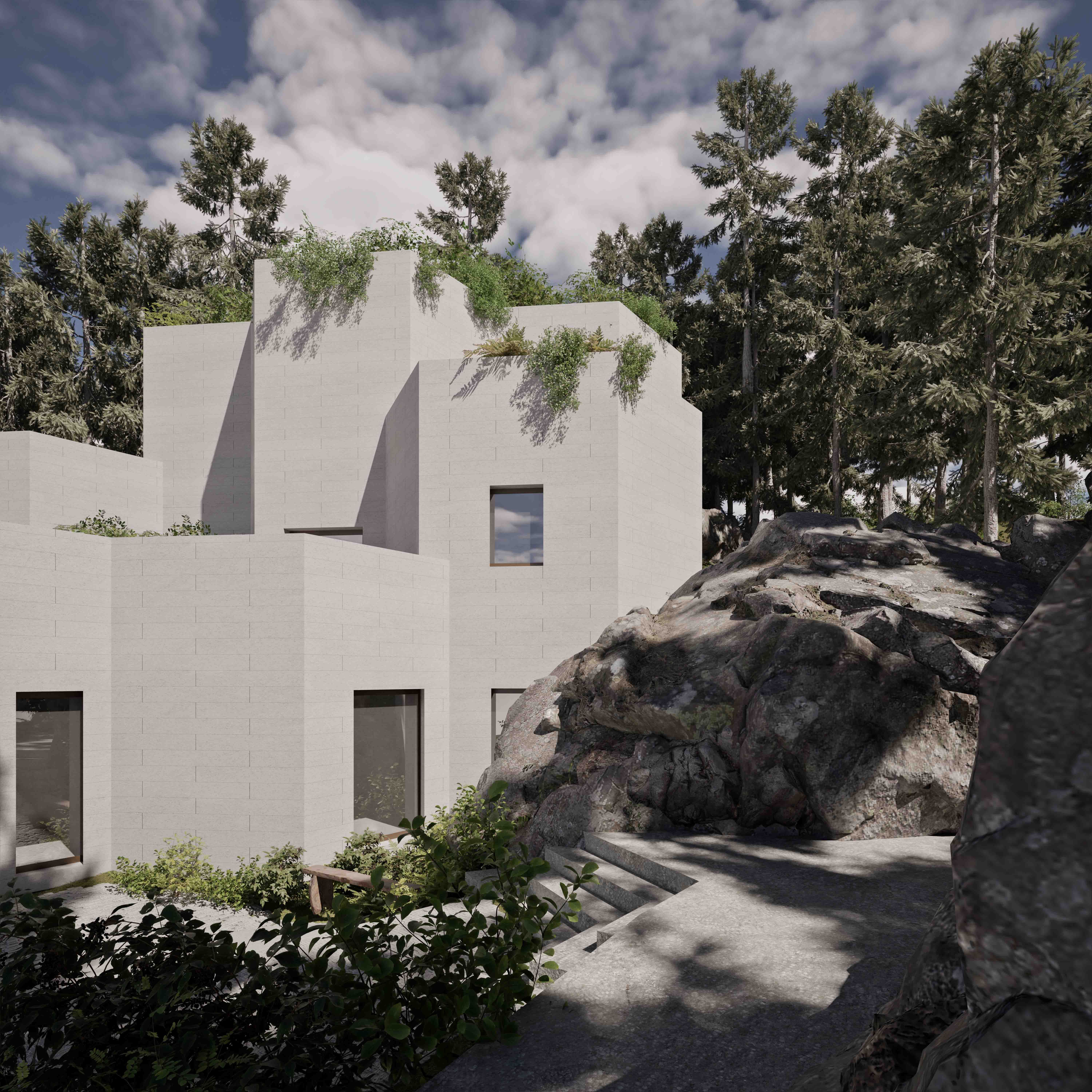 Exterior perspective in the forest for Felseck.