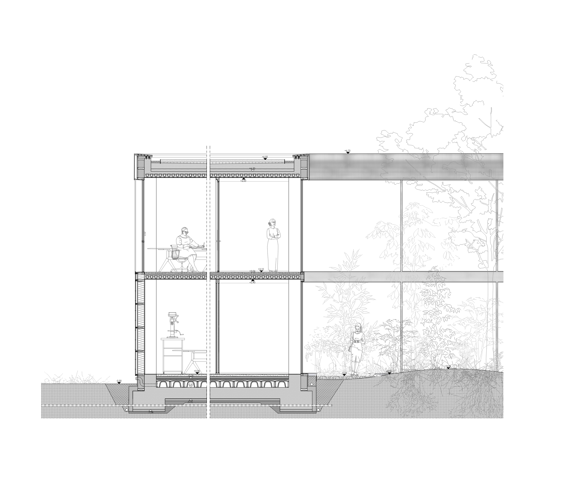 Research centre facade section, 1:20 for Bresso Airport.
