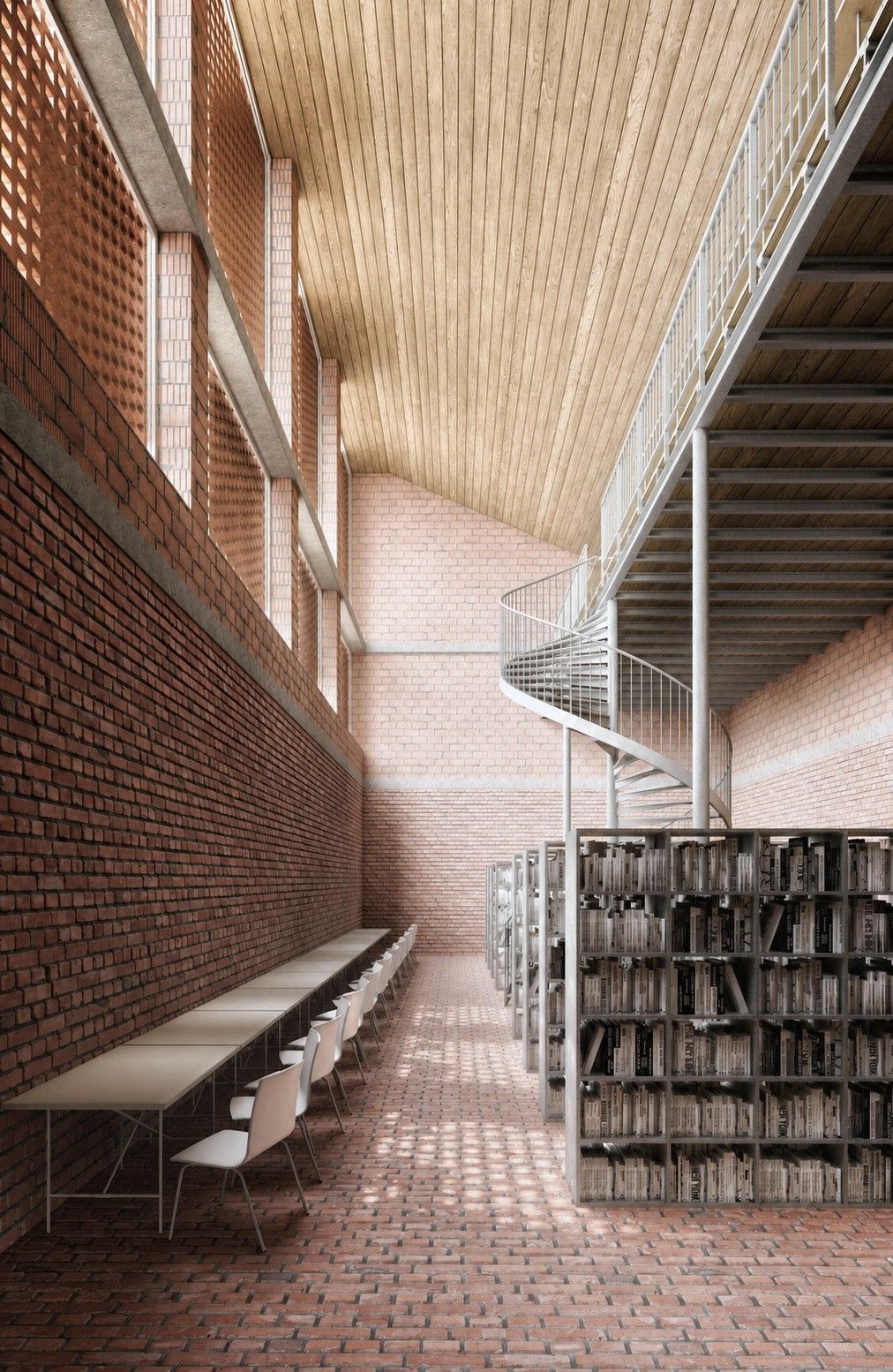 Interior perspective of the library for Study Space.