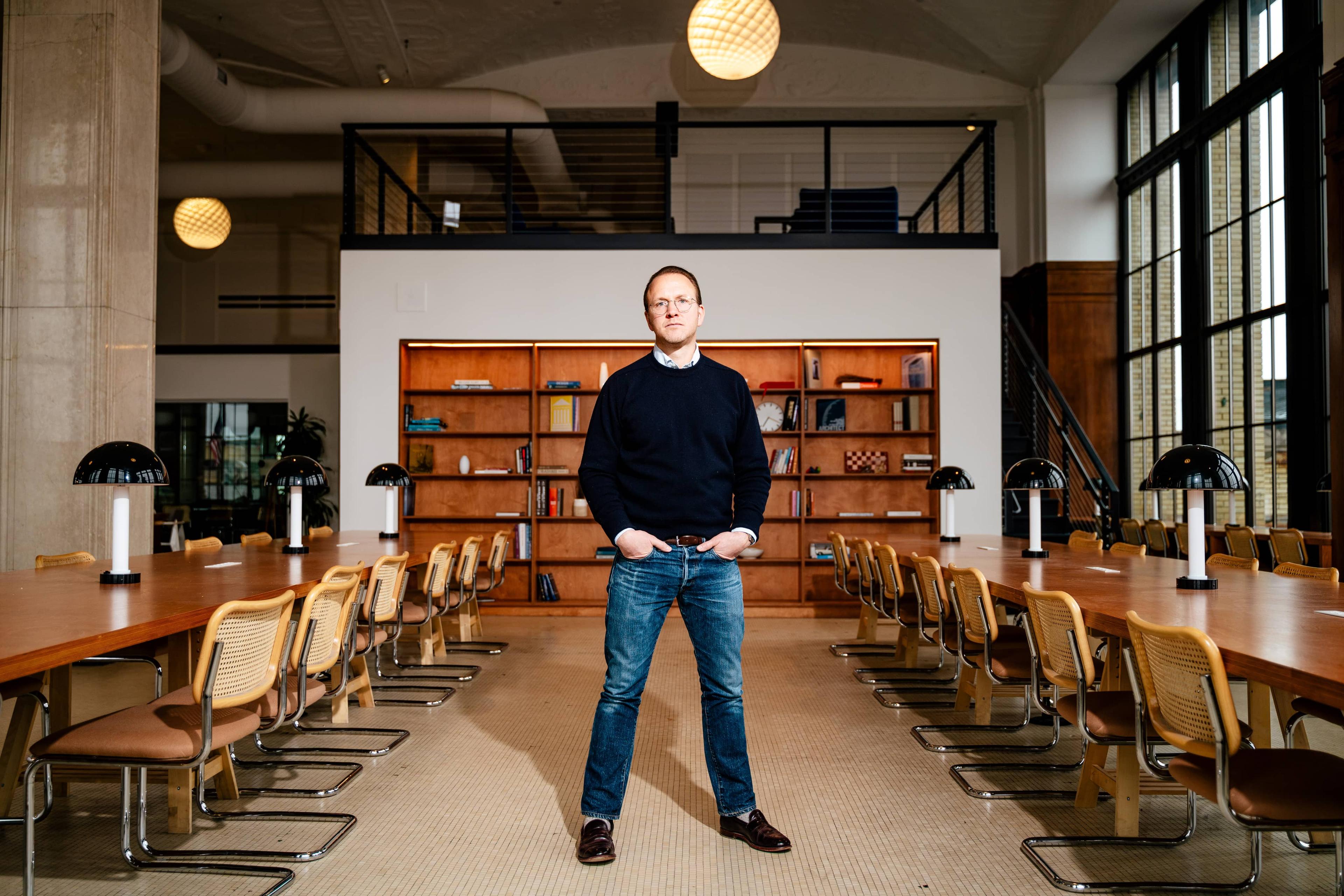 MATTHEW TEMKIN AT GREATWATER OPPORTUNITY CAPITAL HEADQUARTERS IN DETROIT.